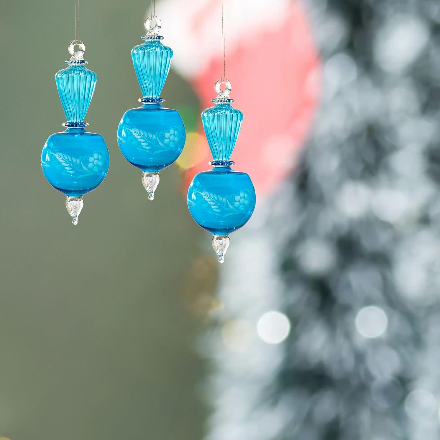 Adornos de cristal grabados turquesa hechos a mano, adorno de Navidad, adornos de Navidad con diseños personalizables, bolas de Navidad para