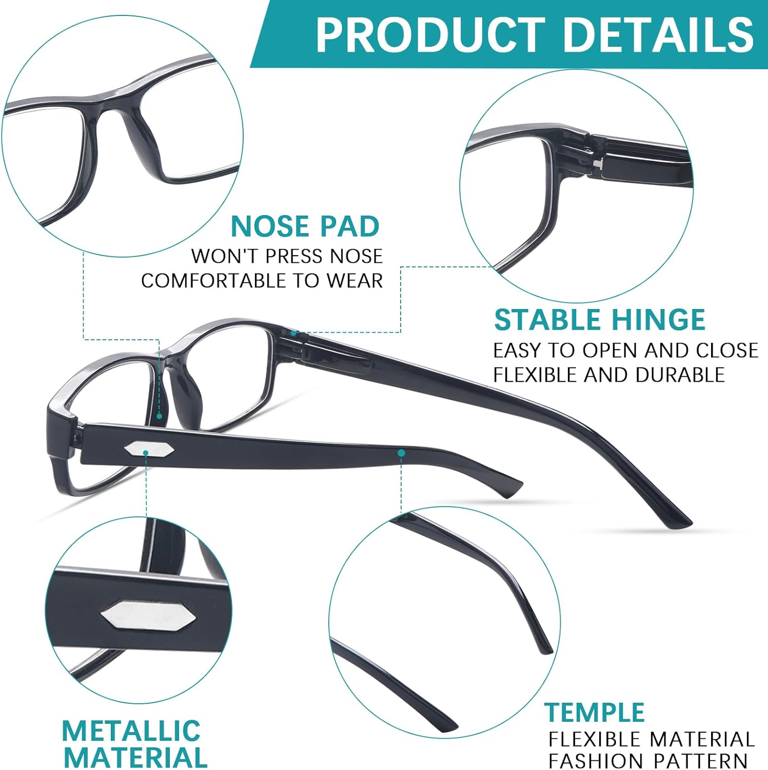 VIDEBLA Paquete de 6 lentes de lectura con bloqueo de luz azul, lectores de bisagra de resorte para mujeres y hombres, anteojos anti UV con 6 fundas
