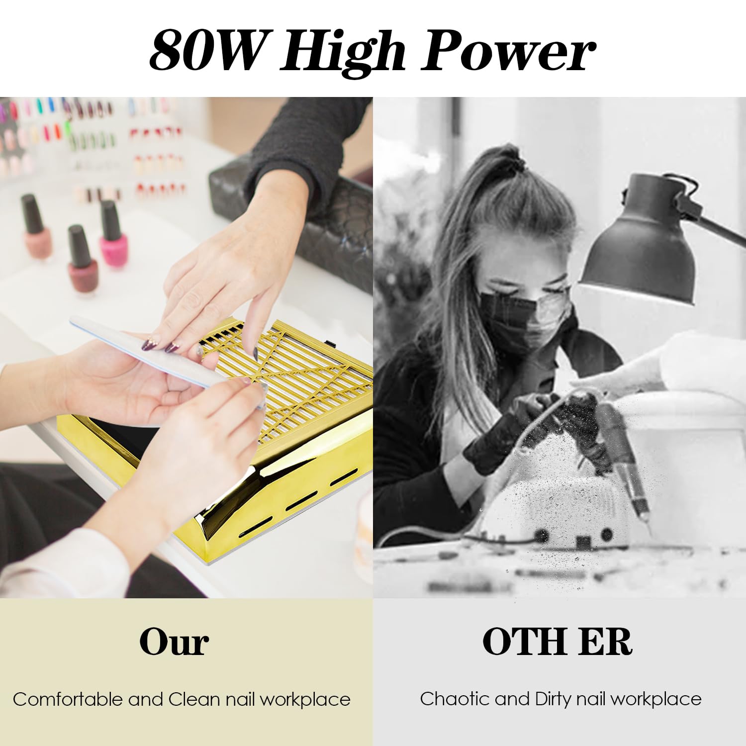 CoFashion – Colector de polvo de succión de uñas, colector de polvo de uñas de 80 W para uñas acrílicas, extractor profesional de polvo de uñas,