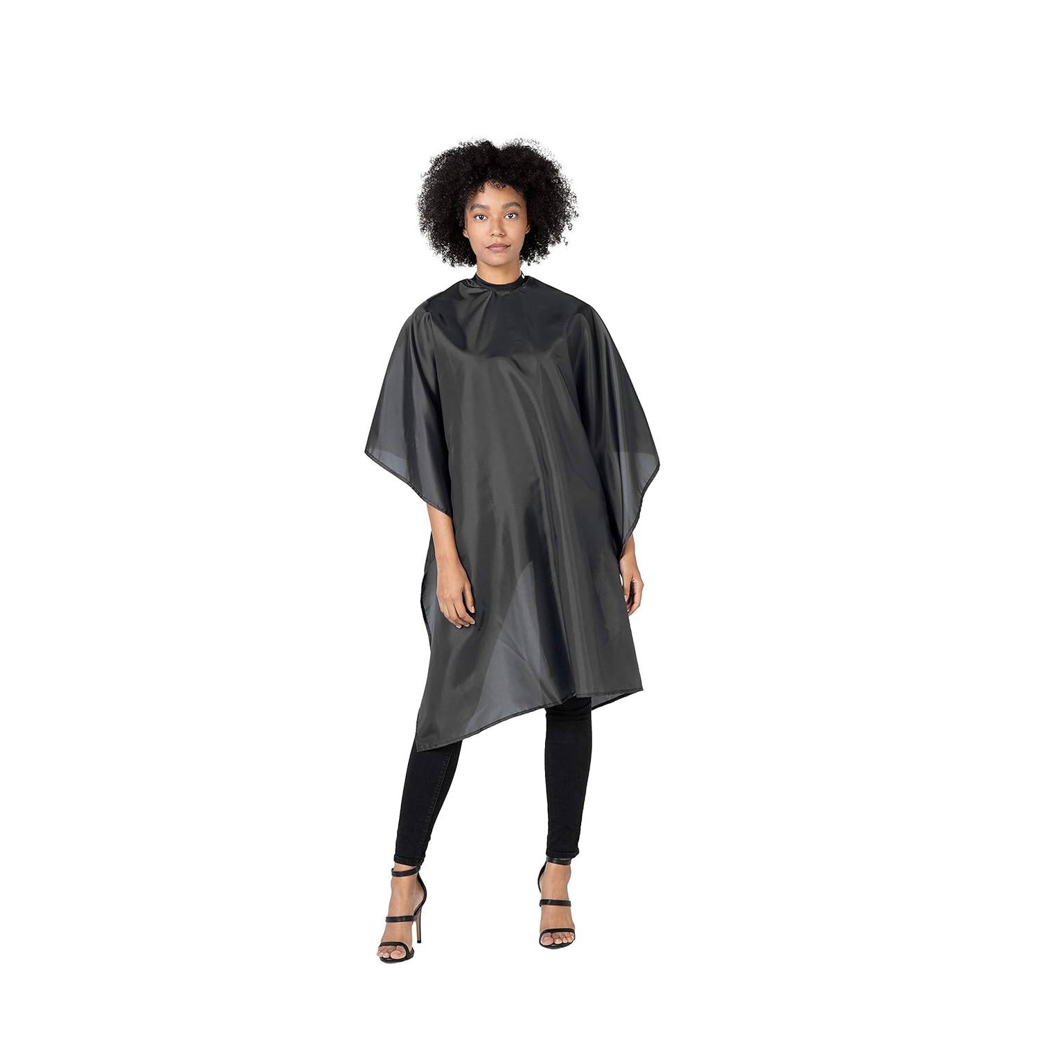 Betty Dain Whisper Styling Cape, tela ligera, nailon resistente al agua, cierre a presión, fácil cuidado, sin arrugas, negro, 45 pulgadas de ancho x