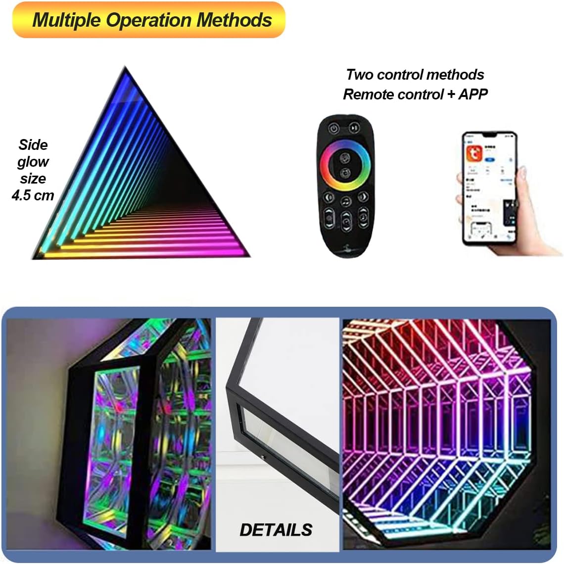 Espejo infinito, luz nocturna de túnel sensorial, lámpara inteligente de pared, lámpara de atmósfera, luz cambiante multicolor para el hogar,