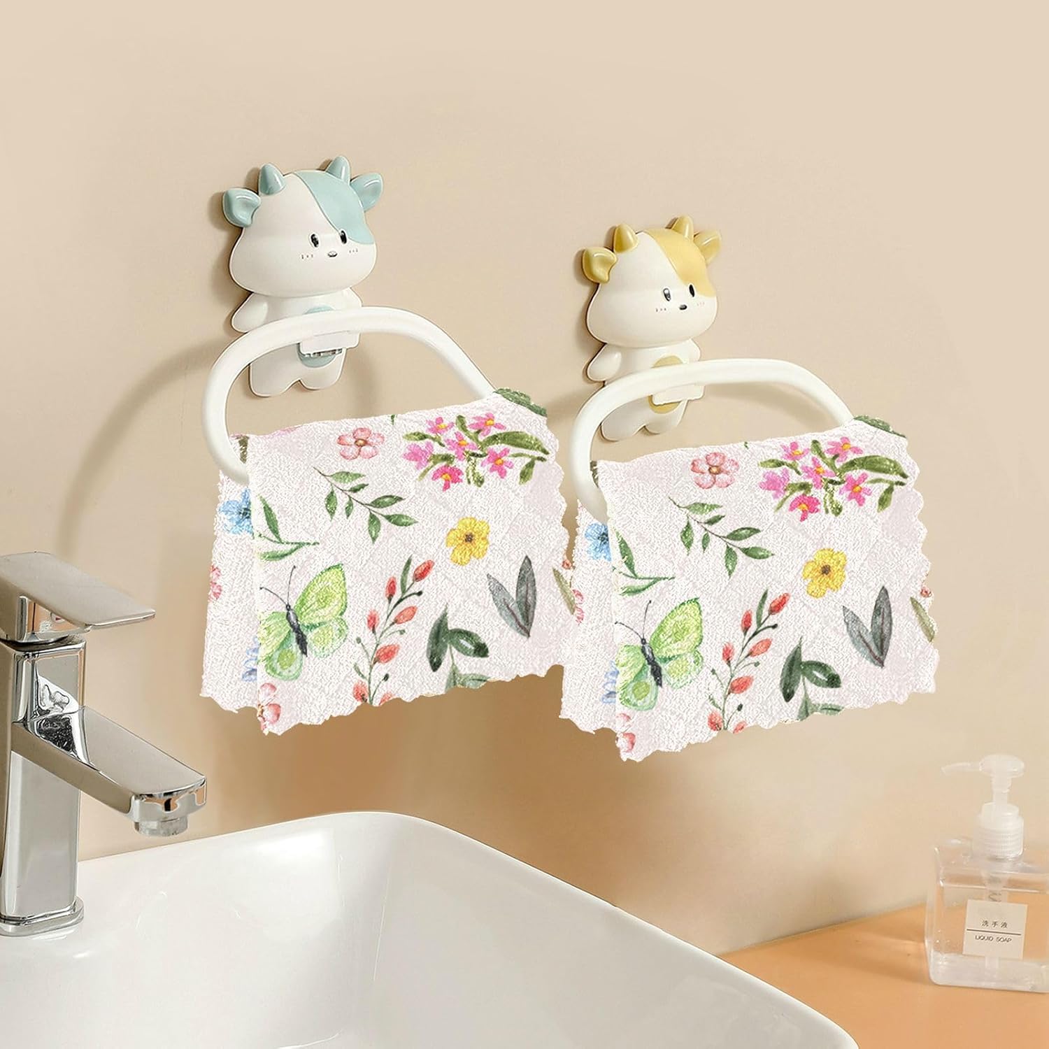 Spring Wildflowers Leaf Butterfly Quality Decor Microfiber Dish Drying Towel Fast Drying 6 Pack Rags for Bathroom Coffee