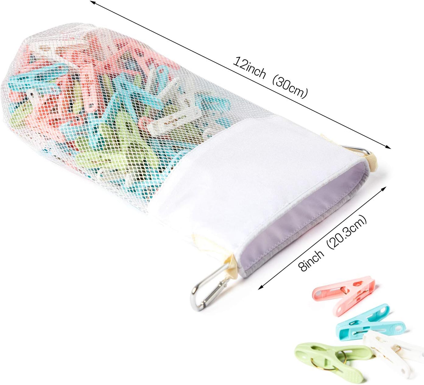 GNEGNI Bolsa de soporte para pinzas para ropa al aire libre, organizador de almacenamiento de pinzas de ropa de malla de gran capacidad con gancho,
