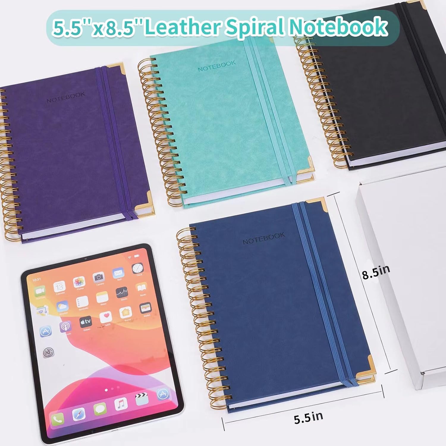 Cuaderno de espiral, cuaderno de cuero de tapa dura de 365 páginas, diario grande con rayas A5 para mujeres y hombres, cuadernos con rayas