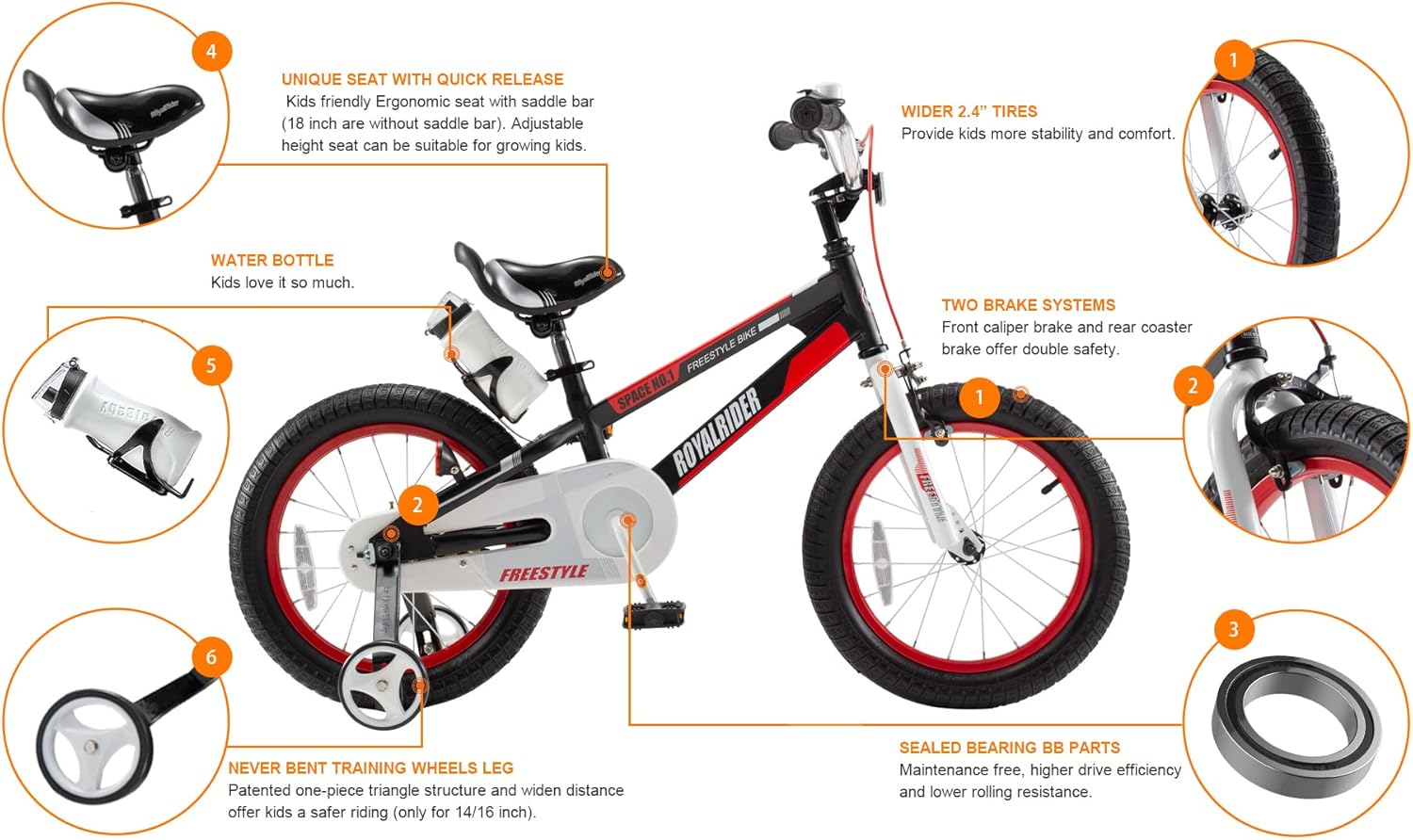 Royalbaby Freestyle – Bicicleta infantil con 2 frenos de mano, 12, 14, 16, 18, 20 pulgadas, para niños y niñas de 3 a 12 años