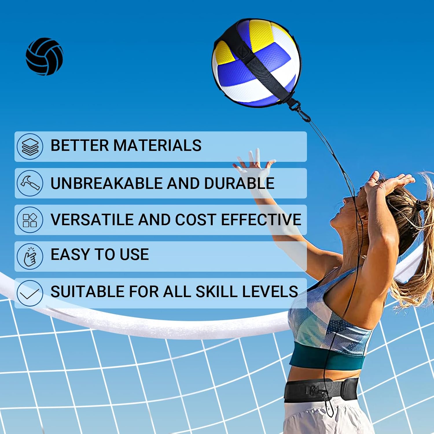 Ayudas de entrenamiento de voleibol, espiga elástica de práctica de autoentrenamiento, juego y pase, entrenador elástico de voleibol de fútbol,