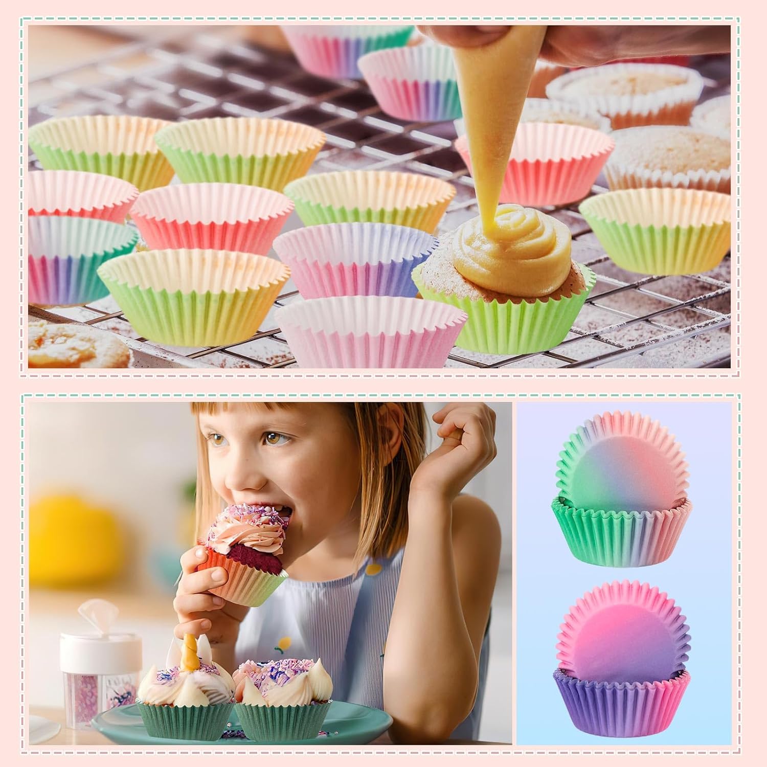SANNIX 450 forros coloridos estándar para cupcakes, diseño degradado, para hornear, envoltorios de papel para magdalenas, para fiestas de