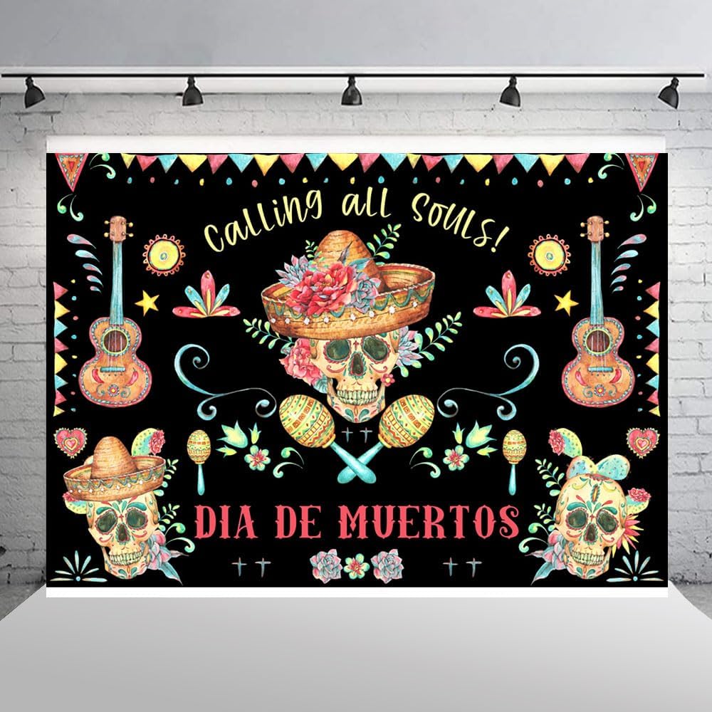 Ticuenicoa Telón de fondo de fiesta mexicana de 7 x 5 pies, Día de Muertos llamando a todas las almas, accesorios de fiesta de carnaval, bandera