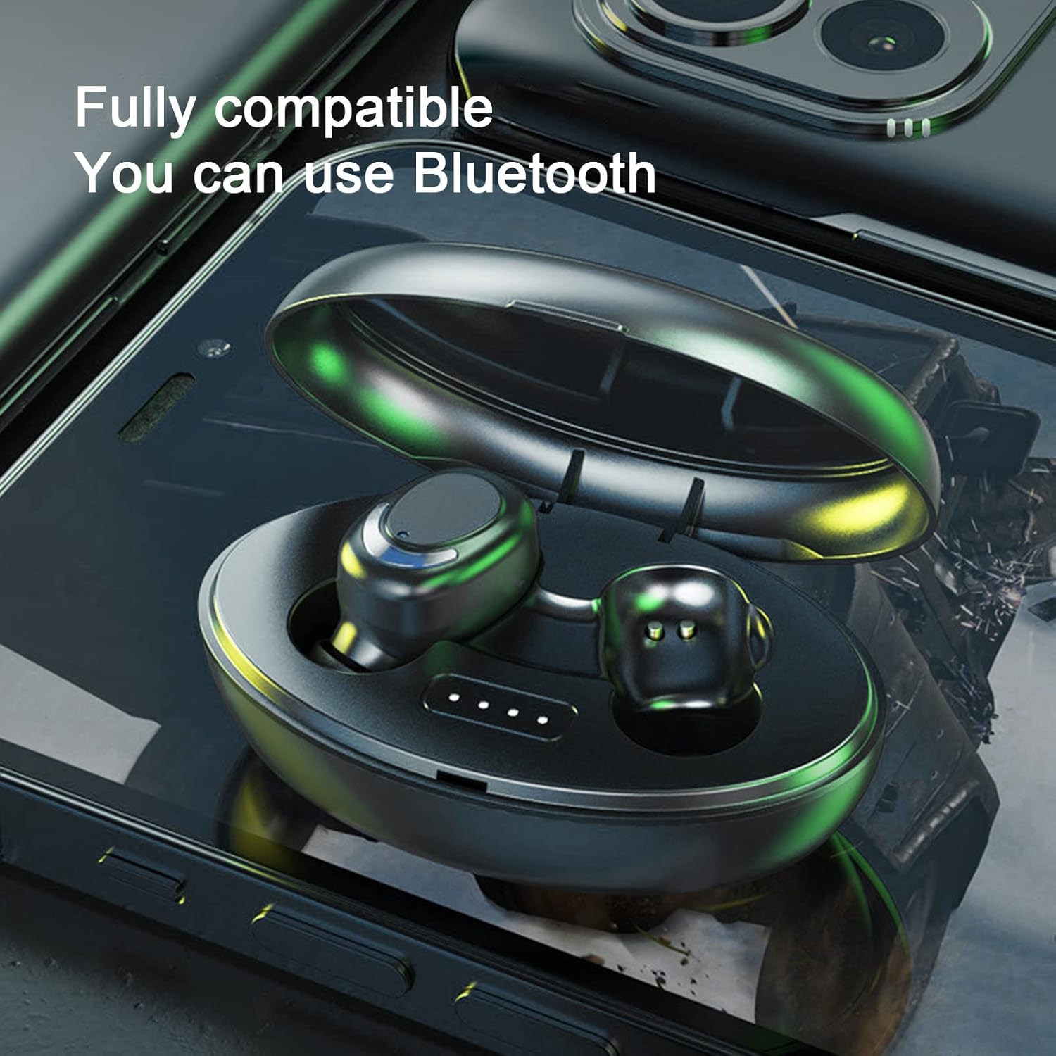 crgrtght Auriculares inalámbricos, auriculares Bluetooth 5.2 con funda de carga, auriculares Bluetooth con micrófonos, control de huellas