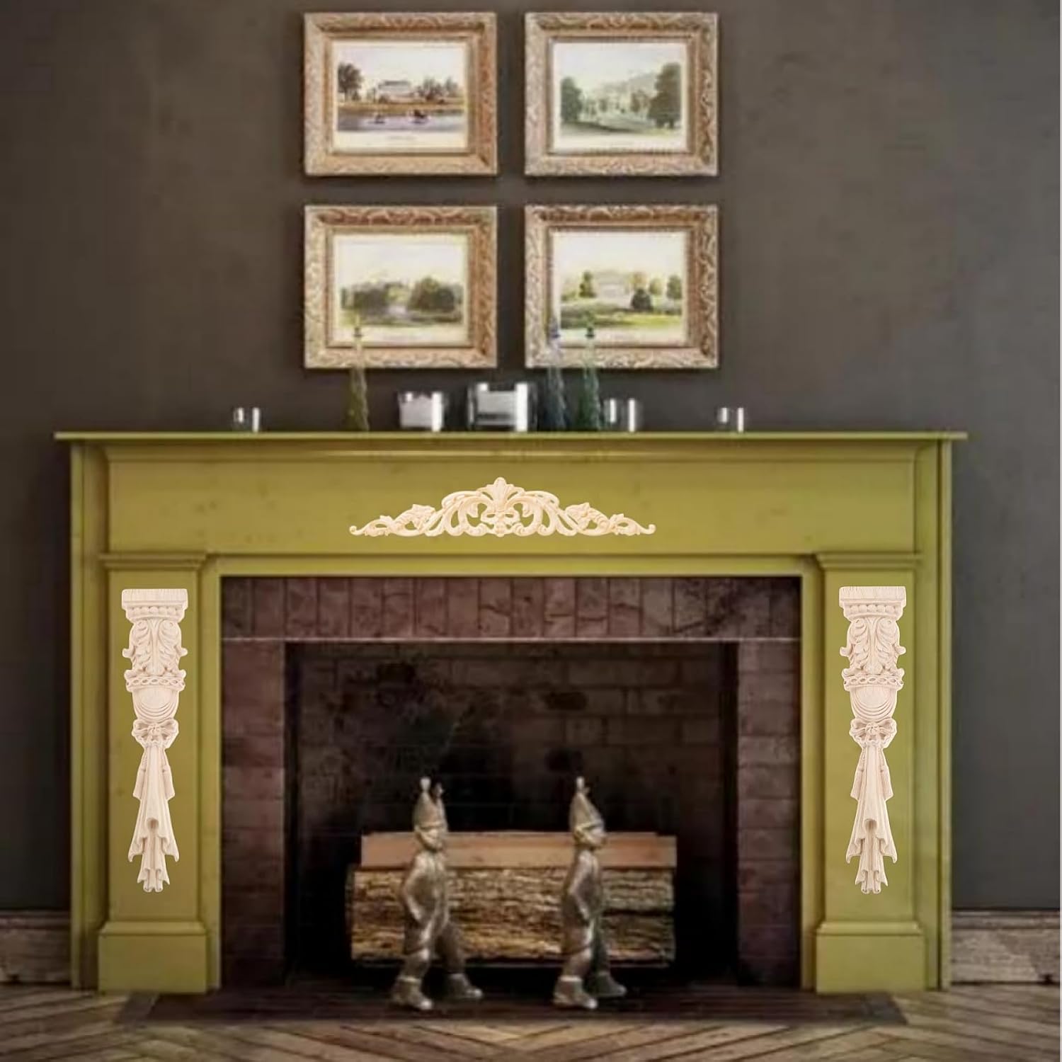 2 calcomanías largas sin pintar talladas en madera onlays apliques de madera tallada para ventana, cama, puerta, pared, muebles, chimenea (11.81 x