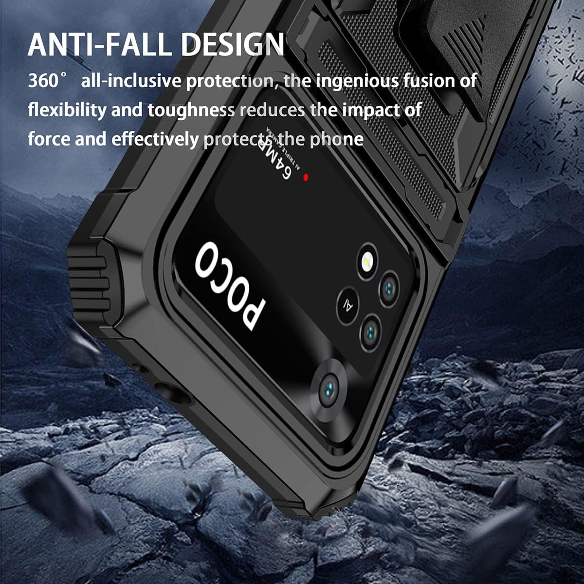 CCSamll – Funda para Xiaomi Poco M4 Pro 4G (no 5G) con funda de clip para cinturón, funda de protección resistente de grado militar con soporte,