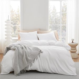 yundo Juego de ropa de cama de microfibra ultrasuave (tamaño matrimonial, blanco), 3 piezas, 80 x 90 pulgadas con 2 fundas de almohada yundo Juego de ropa de cama de microfibra ultrasuave (tamaño matrimonial, blanco), 3 piezas, 80 x 90 pulgadas con 2 fundas de almohada