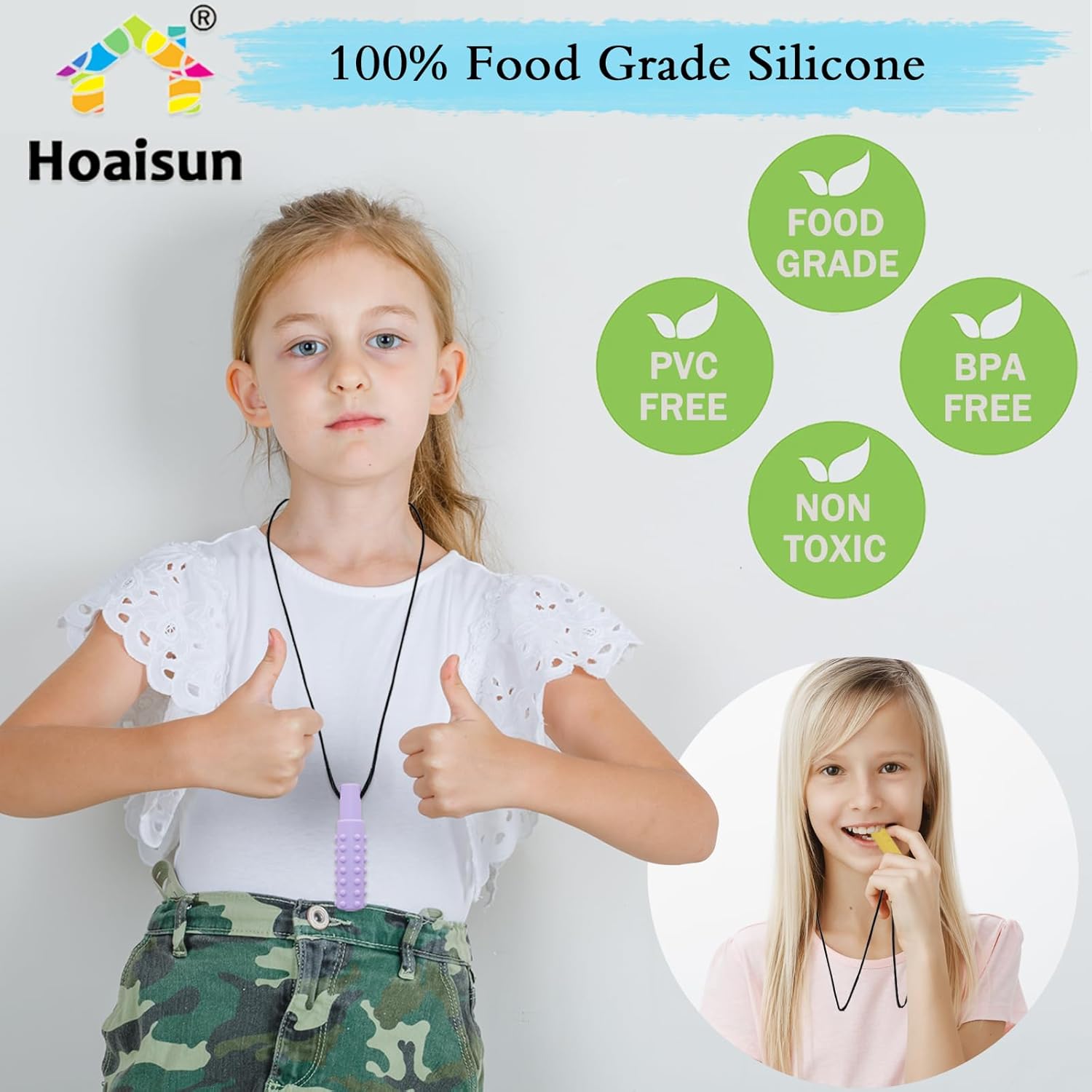 Collares masticables para niños sensoriales, paquete de 6 collares masticables sensoriales para niños y niñas con masticación, dentición, mordedura,