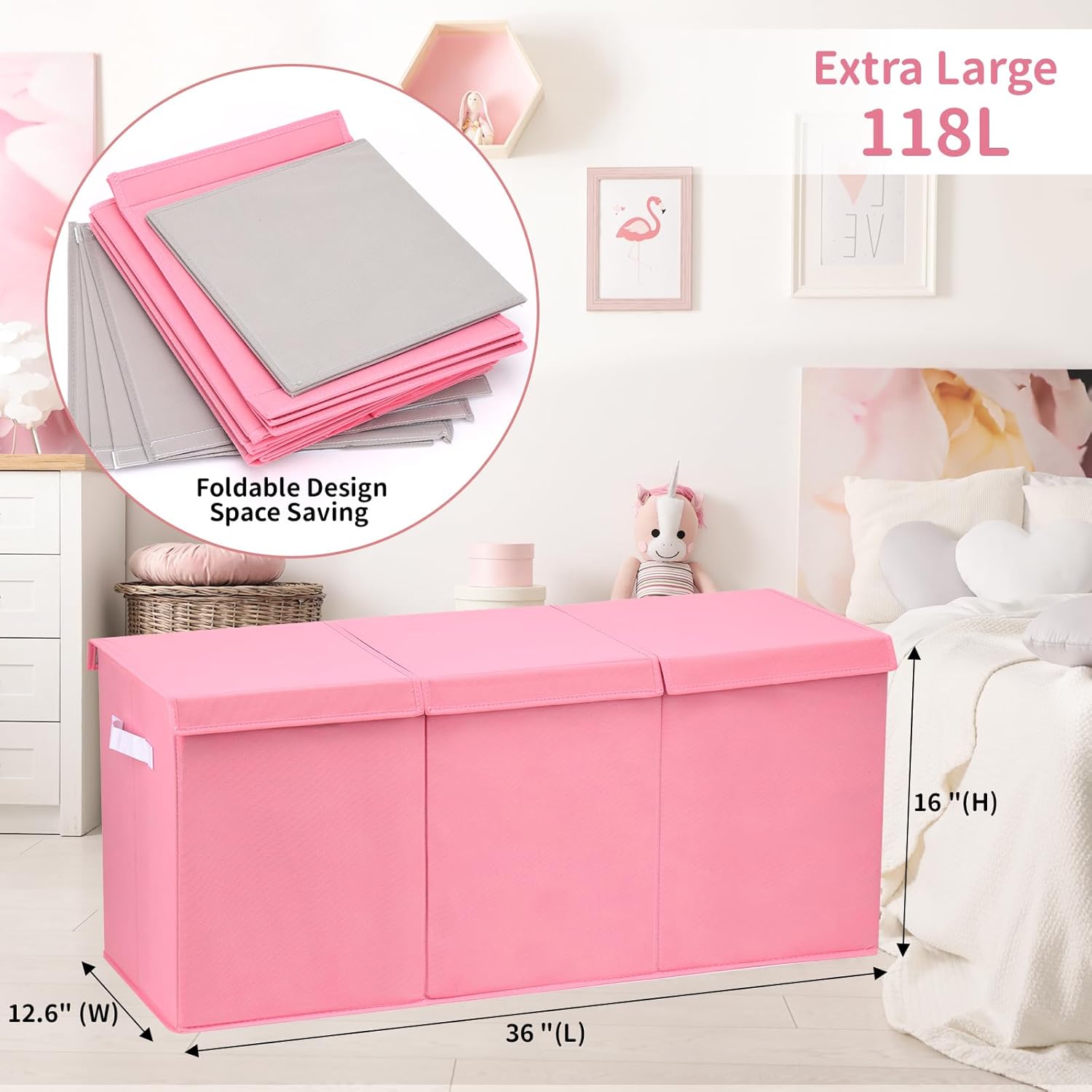 Fixwal Organizador de almacenamiento de juguetes para niñas, caja de juguetes extra grande para niños, divisor plegable y extraíble para guardería,