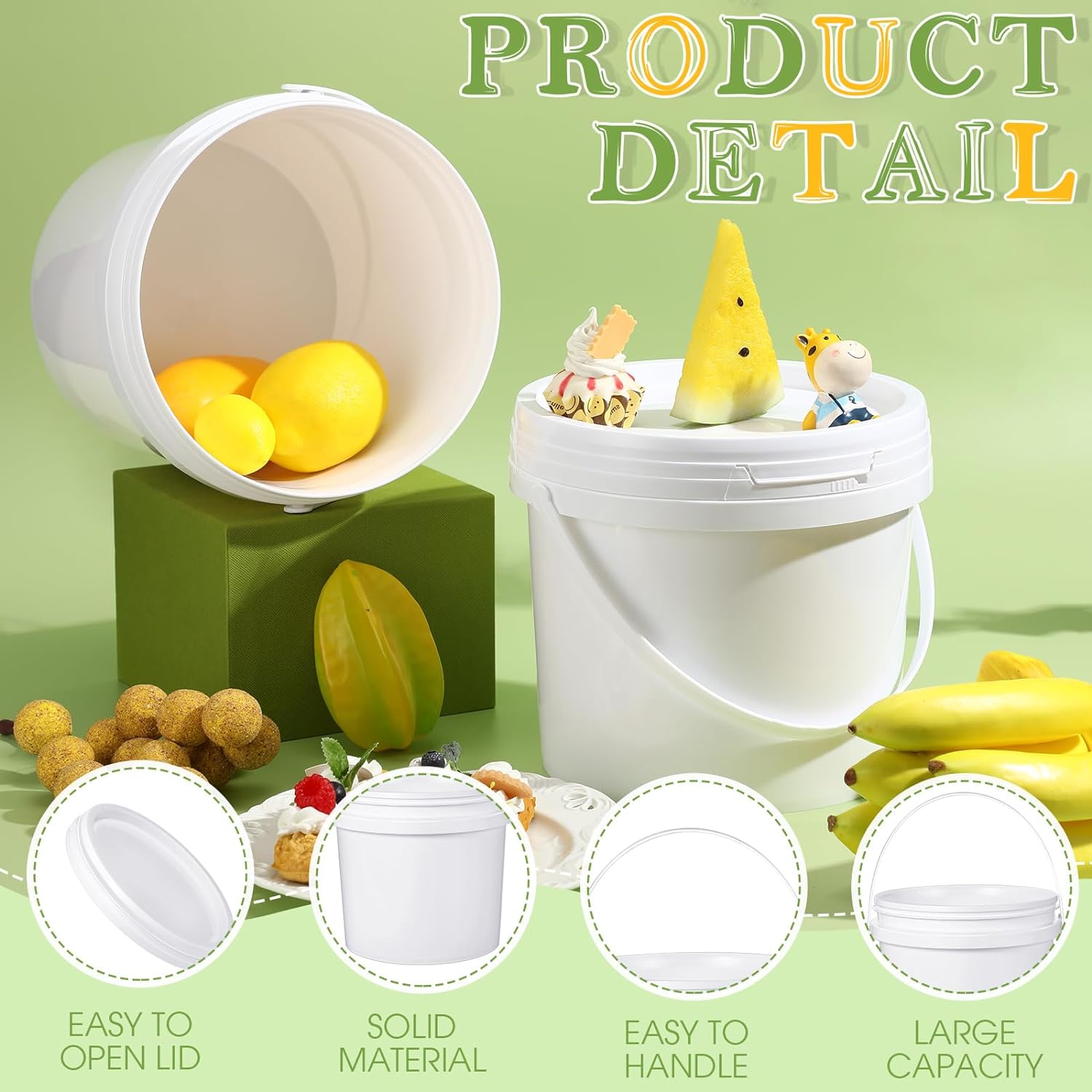 16 cubos de plástico blanco de 1 galón con asa y tapa, confiable, resistente, contenedor seguro para alimentos, para almacenamiento multiusos,