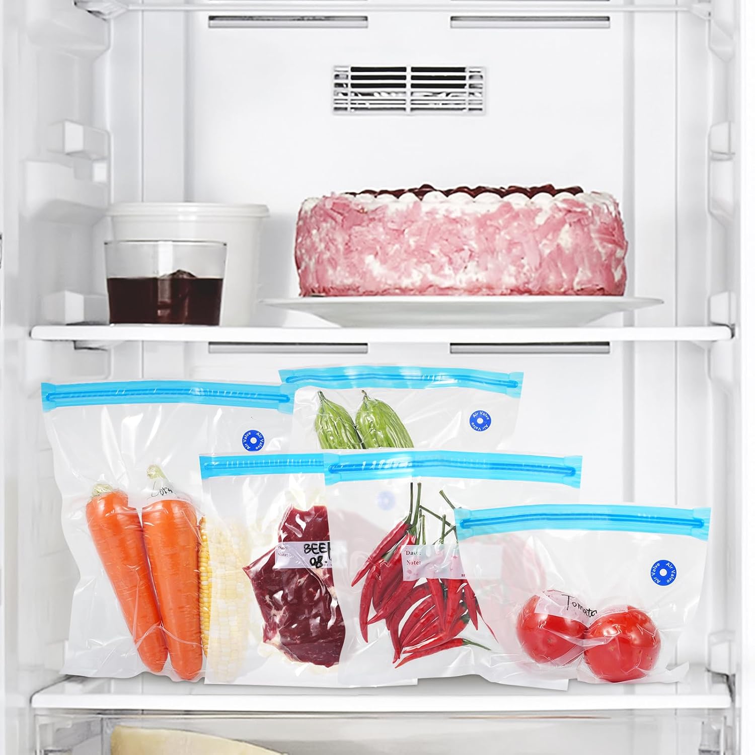 30PCS Sous Vide Bags Kit – 18 Reusable Vacuum Zipper Bags, 6 Sealing Clips, 1 Hand Pump and 5 Air Valve for Vacuum Sealer and Food Storage, Sous