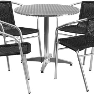 Flash Furniture Juego de mesa redonda de aluminio para interiores y exteriores de 31.5 pulgadas con 4 sillas de ratán negro Flash Furniture Juego de mesa redonda de aluminio para interiores y exteriores de 31.5 pulgadas con 4 sillas de ratán negro