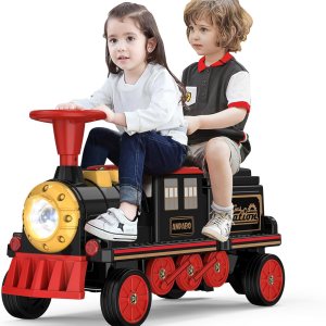 ANPABO Tren de 2 plazas sin pistas, juguete de 12 V con asiento ajustable en altura, almacenamiento adicional, faro, silbato de tren y música, ANPABO Tren de 2 plazas sin pistas, juguete de 12 V con asiento ajustable en altura, almacenamiento adicional, faro, silbato de tren y música,