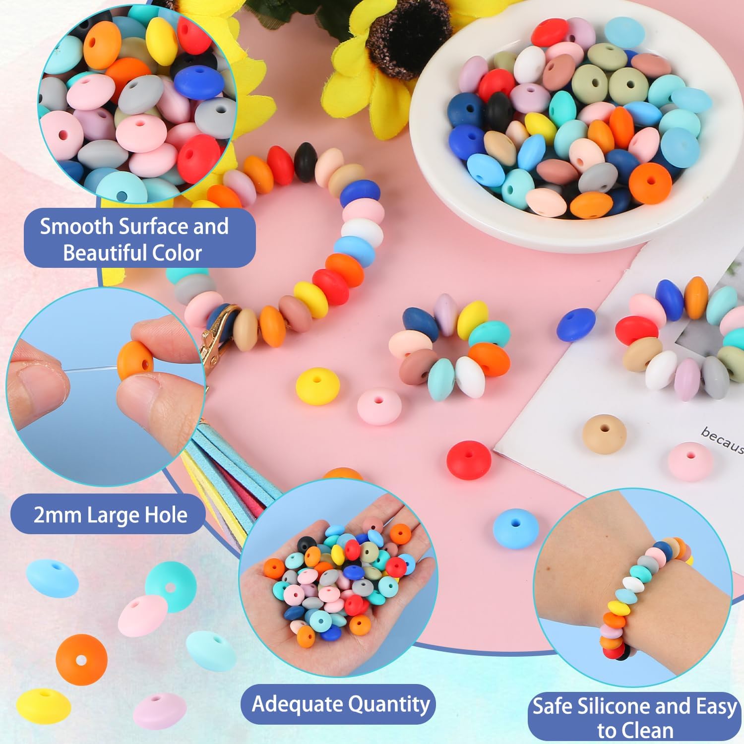 CCOZN – 100 cuentas de silicona de ábaco, cuentas focales de silicona coloridas a granel para bolígrafos, cuentas de silicona de 0.472 pulgadas con