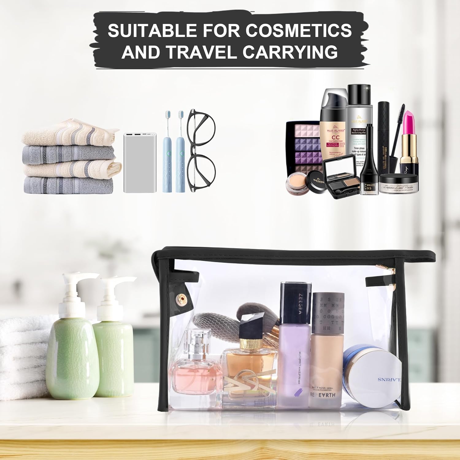 burfocus Neceser de viaje, bolsa de maquillaje cosmético, organizador de viaje transparente impermeable para accesorios, artículos de tocador,