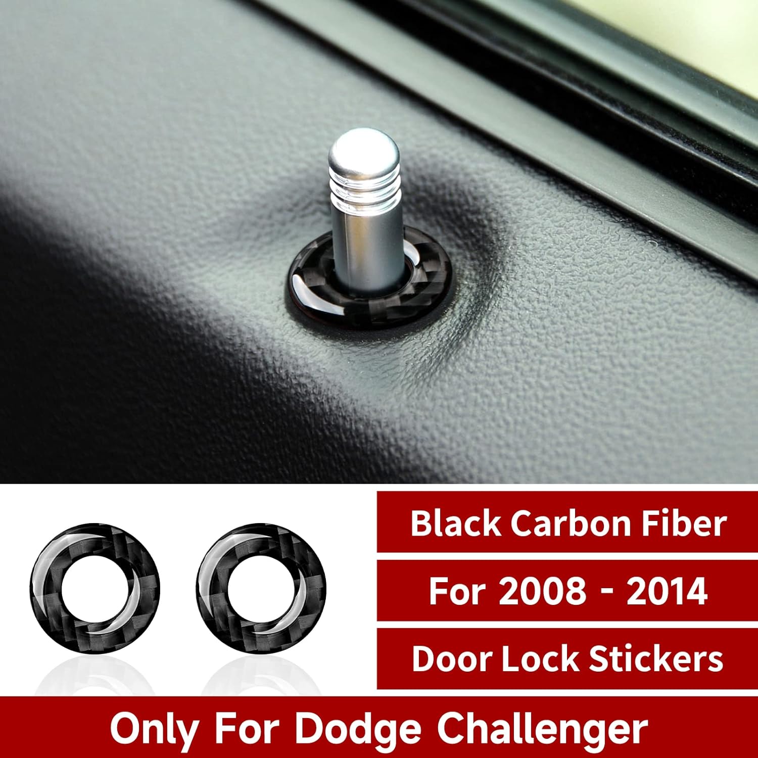 Calcomanías de anillo circular para cerradura de puerta de coche, 4 unidades, para Dodge Challenger 2008-2014, accesorios de fibra de carbono,