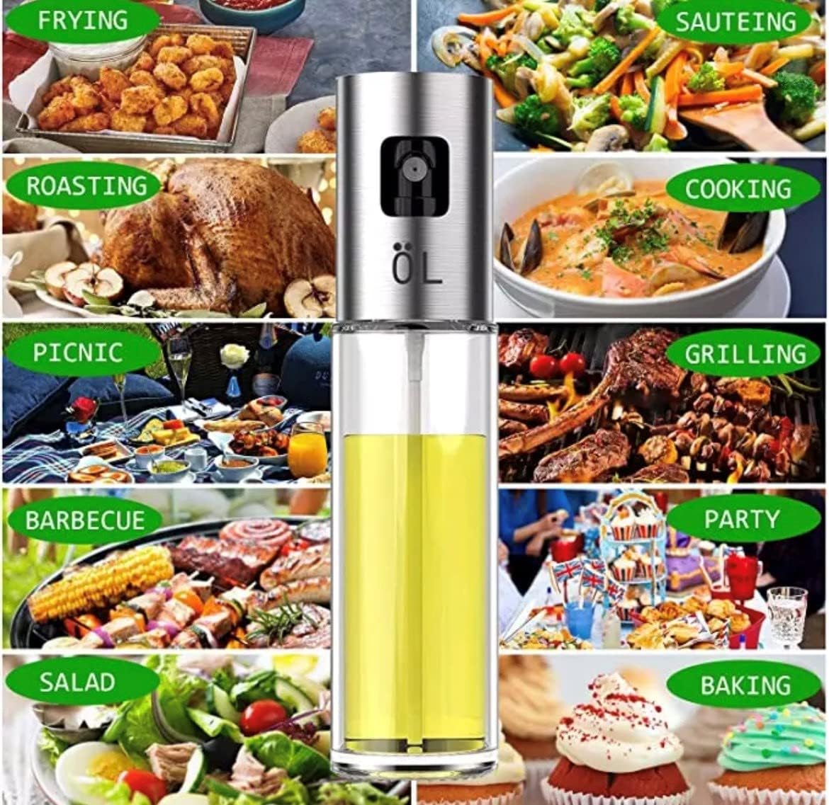 WGCF042 – Rociador para barbacoa de cocina, botella de aceite de oliva y vinagre, dispensador de frascos de acero inoxidable, mediano, WGCF042