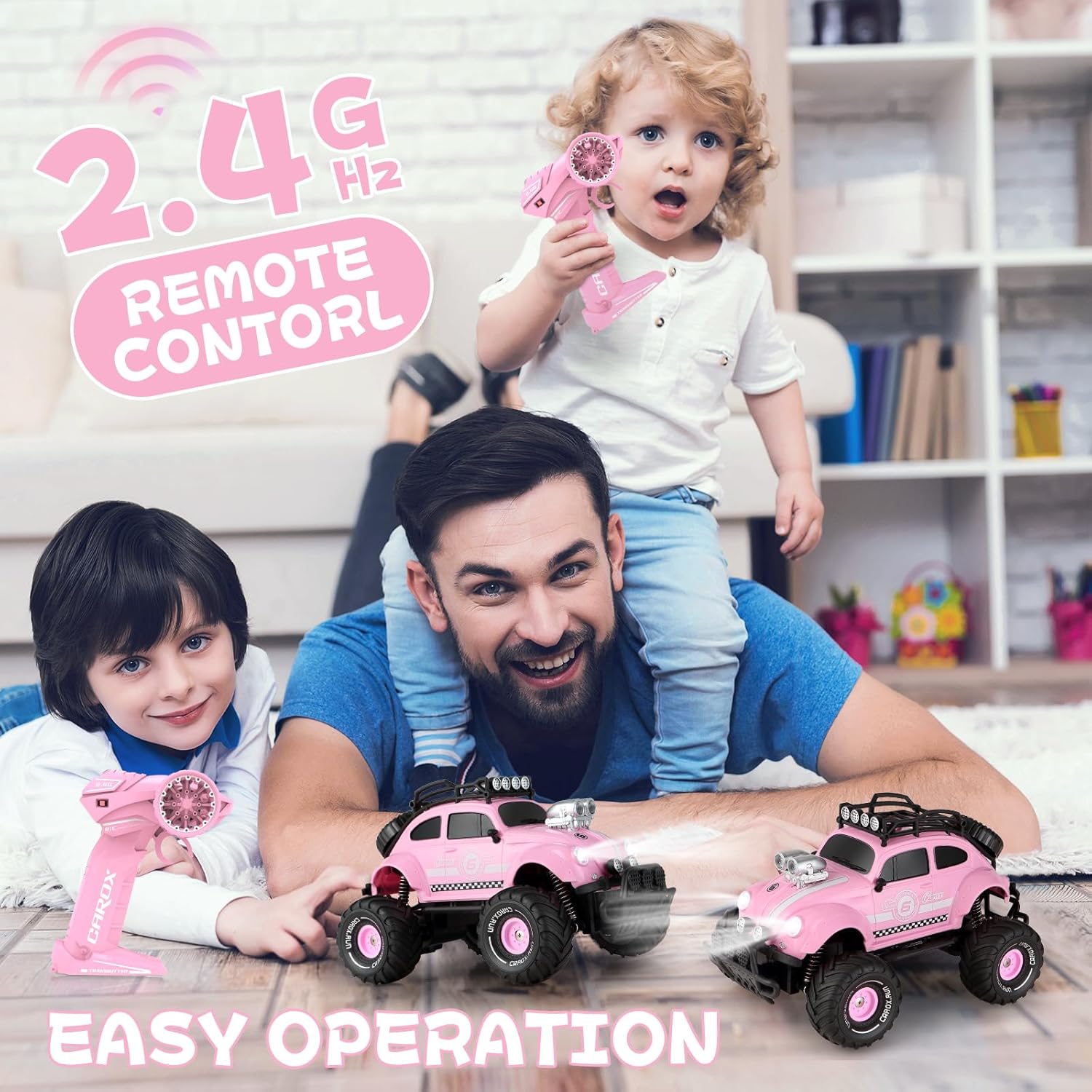 Carox Auto a control remoto para niñas, escala 116, 80 minutos de reproducción, color rosa, clásico con bonito faro LED para todos los terrenos,