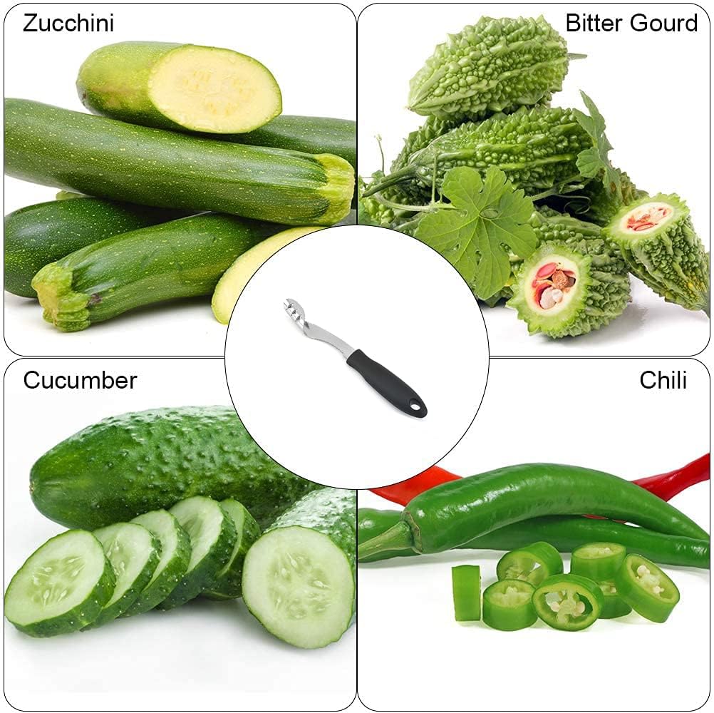 Jalapeno – Cortador de pimienta de acero inoxidable para picador de pimienta con rebanada dentada y mango de goma, fácil de quitar semillas para