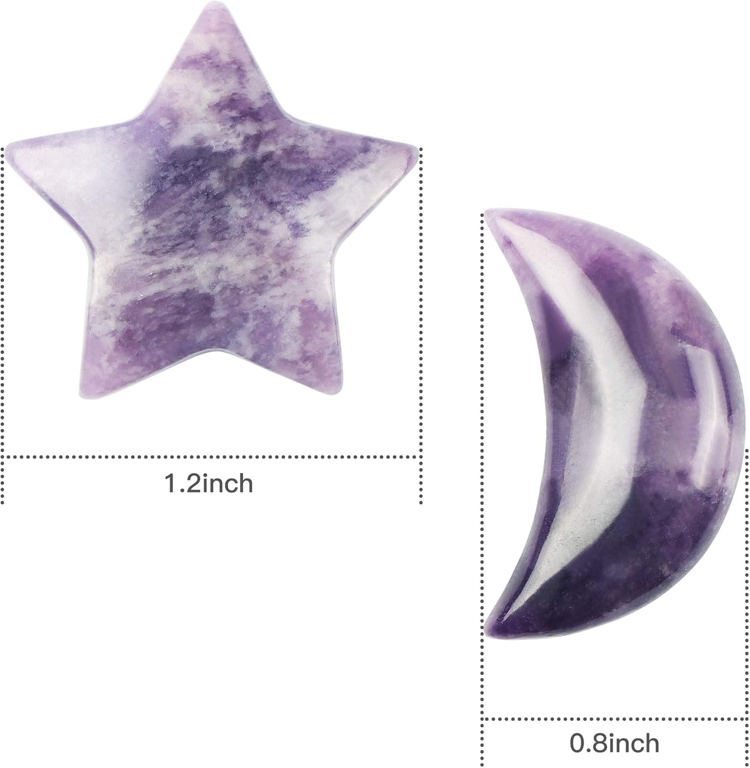 Artistone Cristal de lepidolita morada, estrella, luna, piedras preciosas en forma de chakra, cristales curativos, estrellas, lunas, piedras para