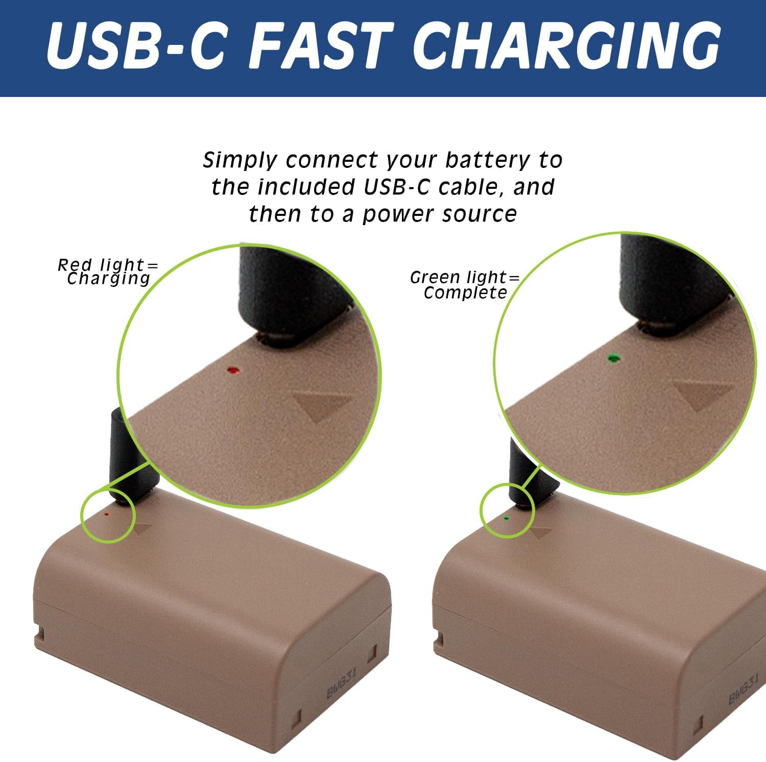 Wasabi Power Batería USB para Olympus BLX-1 con carga rápida USB-C
