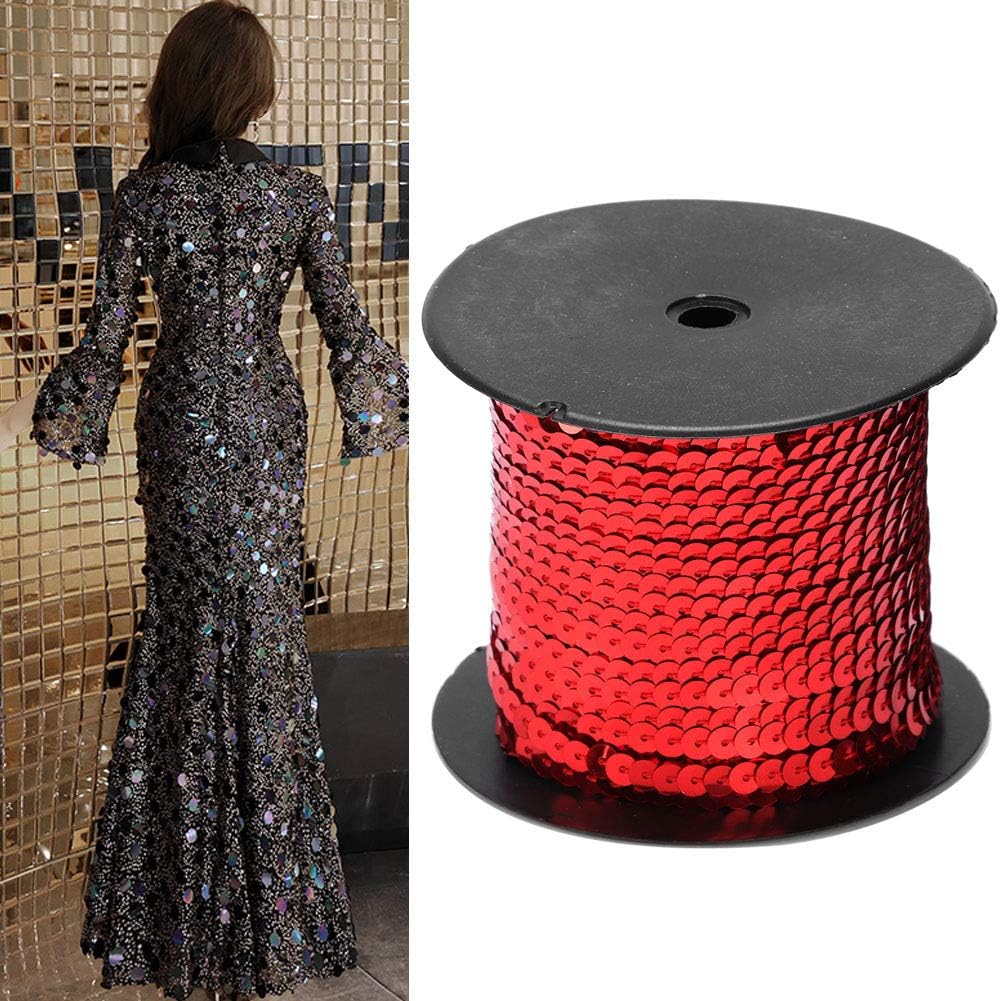 Rollo de lentejuelas, 100 yardasrollo de lentejuelas de 0.236 in, accesorio decorativo para ropa, zapatos, manualidades, adornos (rojo)