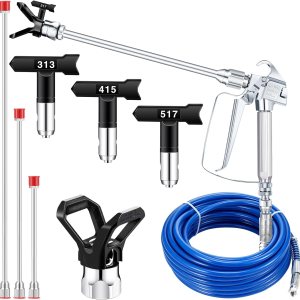 Kit de manguera de pistola pulverizadora sin aire de 9 piezas, tubo de fibra de alta presión de 50 pies, 3600 psi, con barra de extensión 313, 415, Kit de manguera de pistola pulverizadora sin aire de 9 piezas, tubo de fibra de alta presión de 50 pies, 3600 psi, con barra de extensión 313, 415,