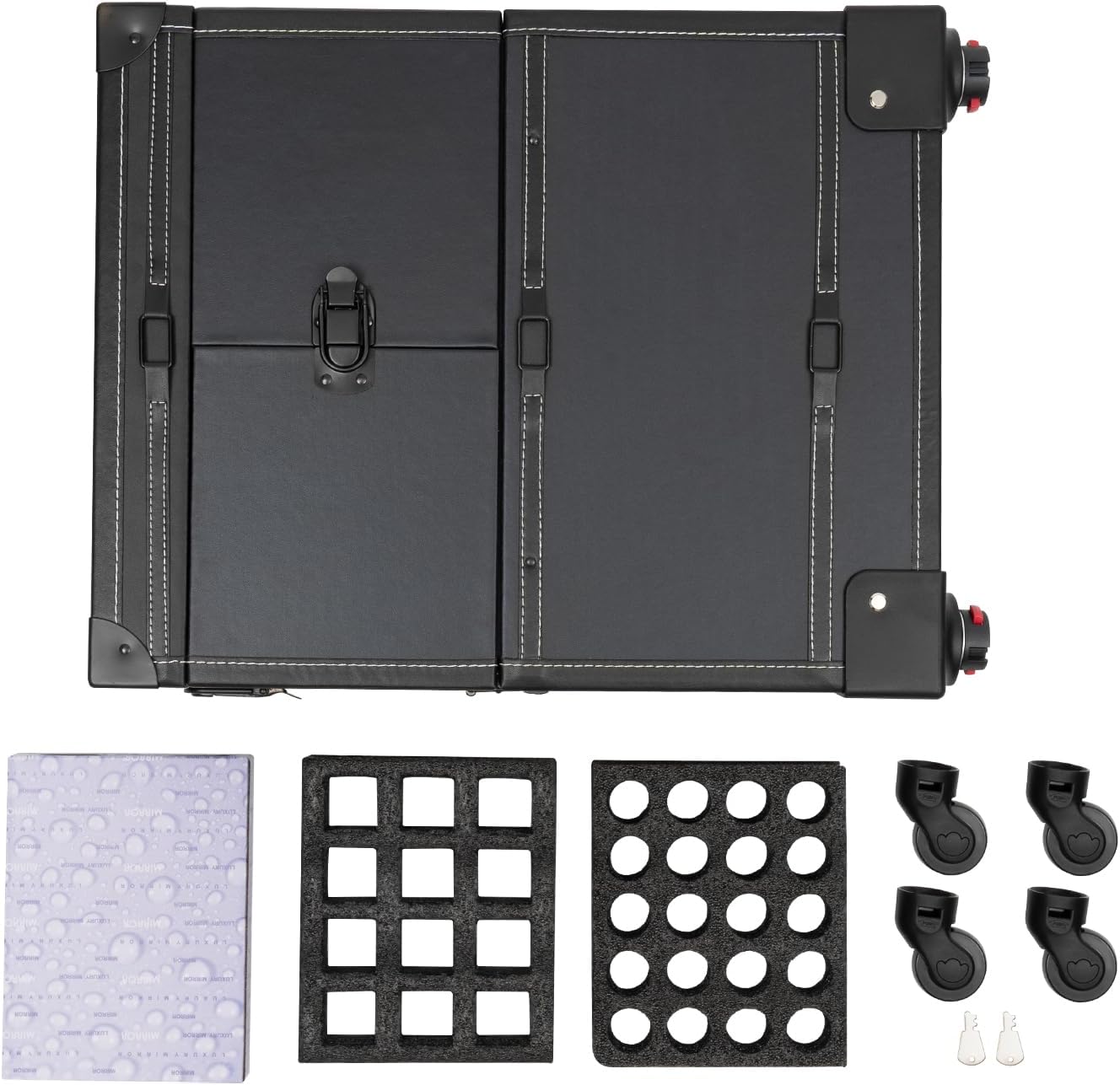 Goudergo Estuche de tren de maquillaje con ruedas para artistas, carrito de belleza, caja organizadora de cosméticos con 4 ruedas, estuche de tren