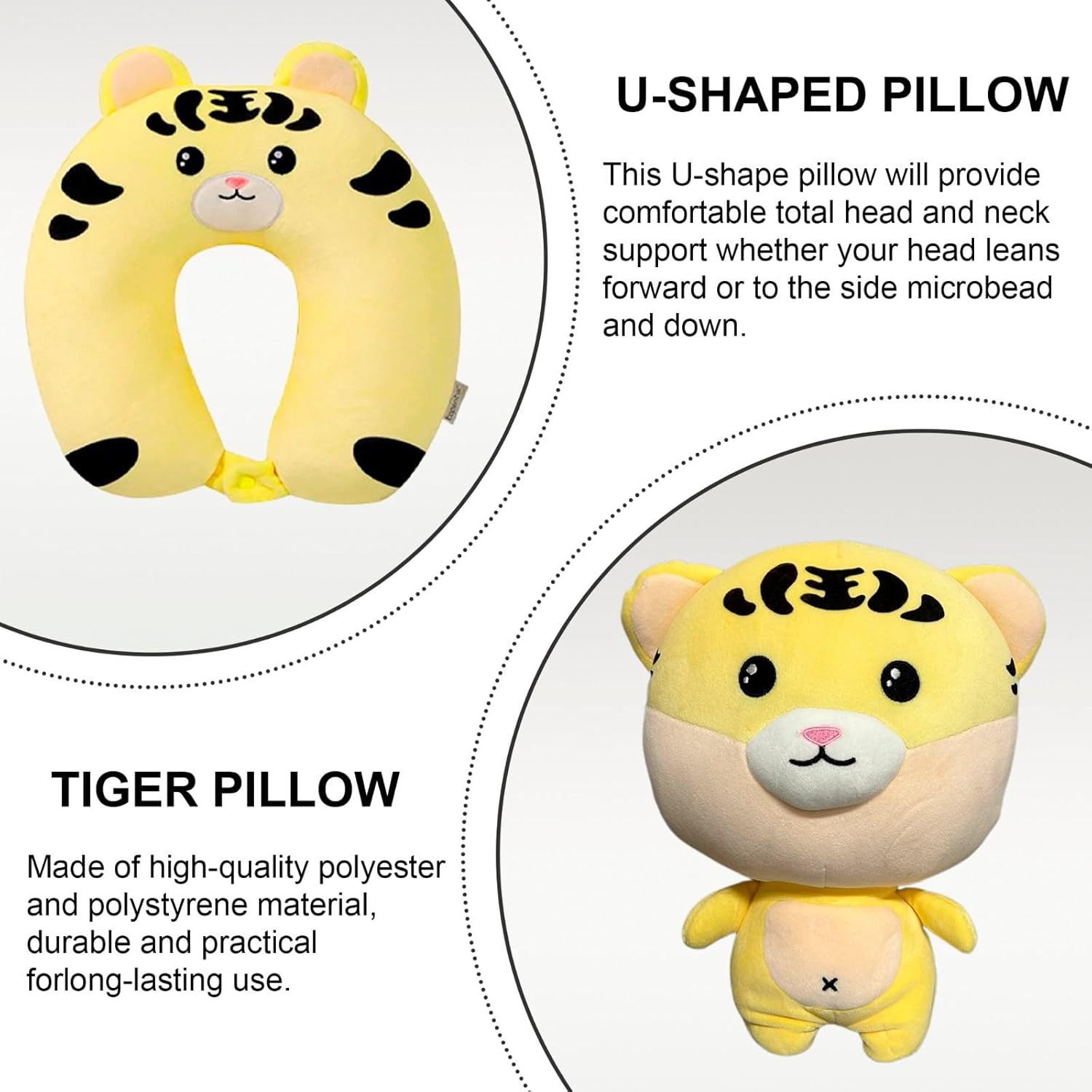 Almohada de cuello de viaje 2 en 1 de tigre que se transforma en suave y adorable animal de peluche, la máxima comodidad de viaje para niños,