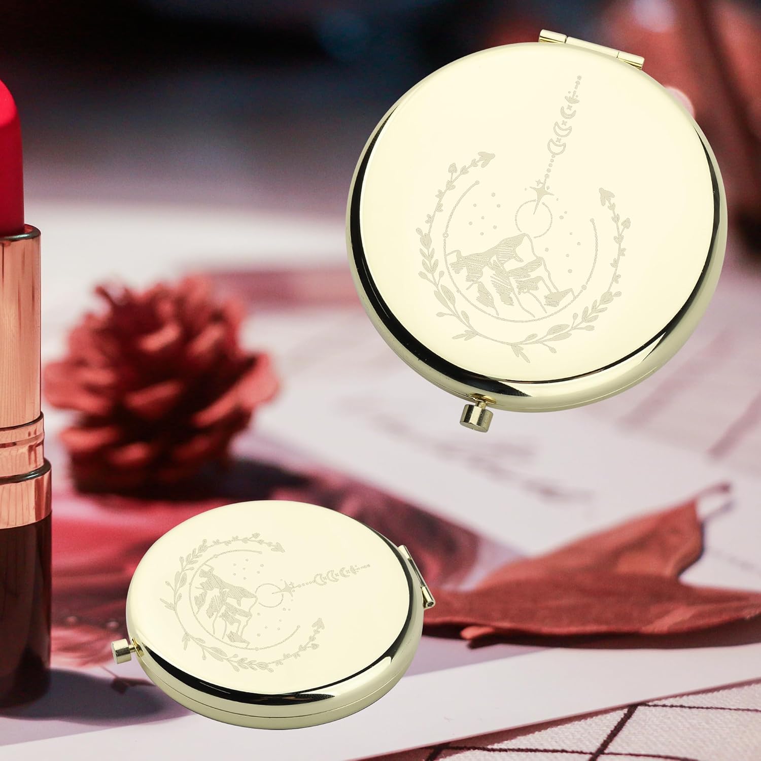 CMNIM a Court of Thorns and Roses – Espejo de regalo para mercancía de Acotar, joyería SJM Book Series Espejo compacto de maquillaje para Book Nerd