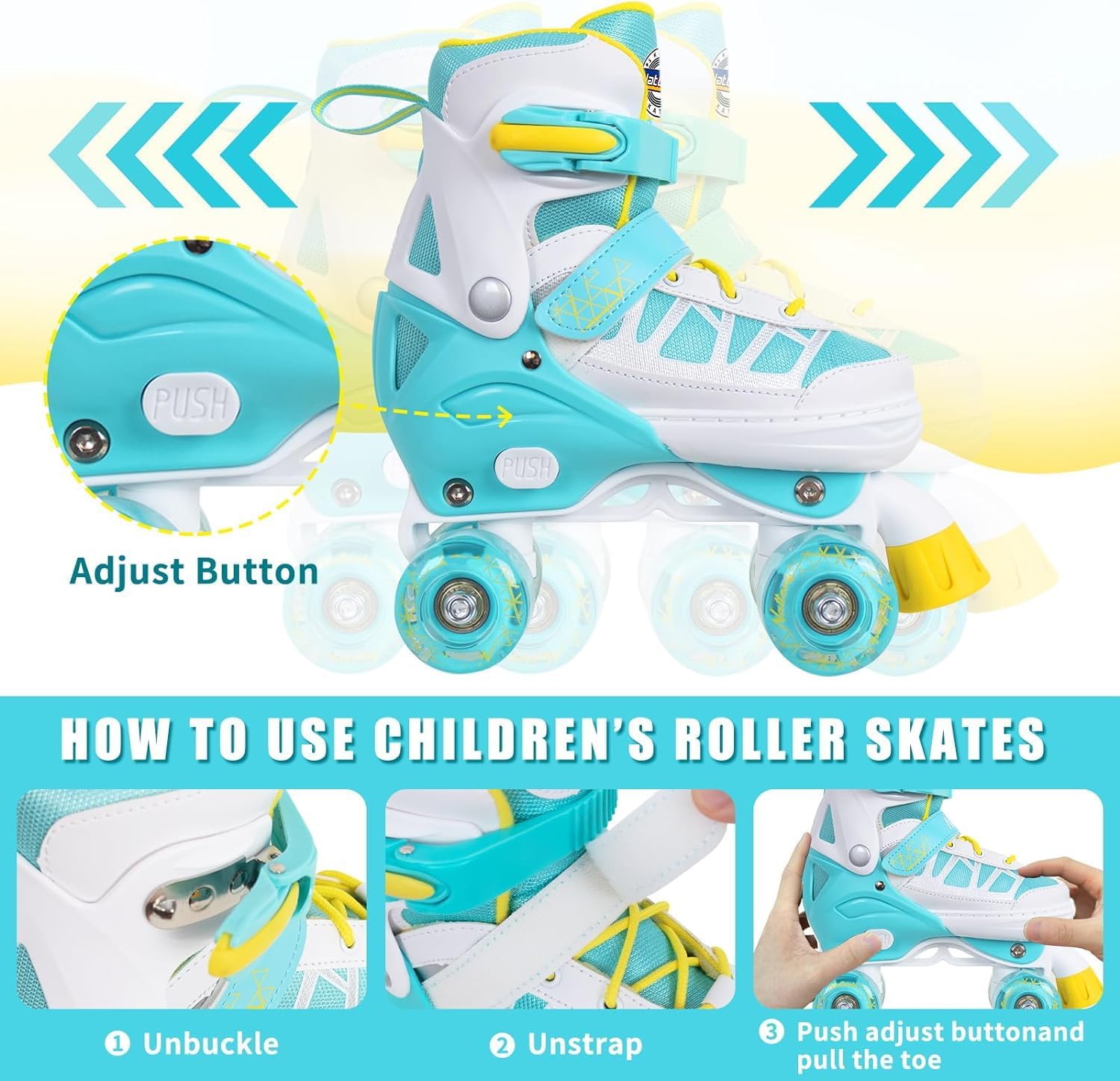 Nattork Patines de ruedas para niños y niñas, 4 tamaños ajustables con ruedas iluminadas para niños principiantes para interiores y exteriores