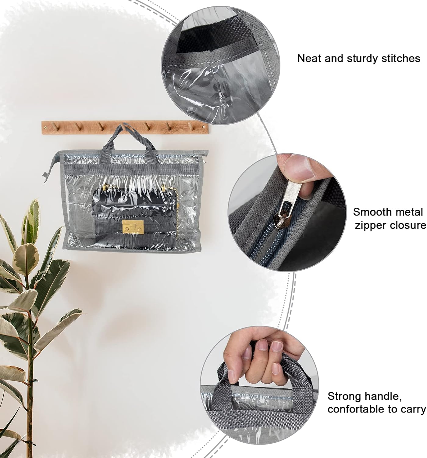 LASZOLA – 10 bolsas transparentes para almacenamiento de bolsas, bolsa de almacenamiento transparente con cremallera y asa para estante de armario,