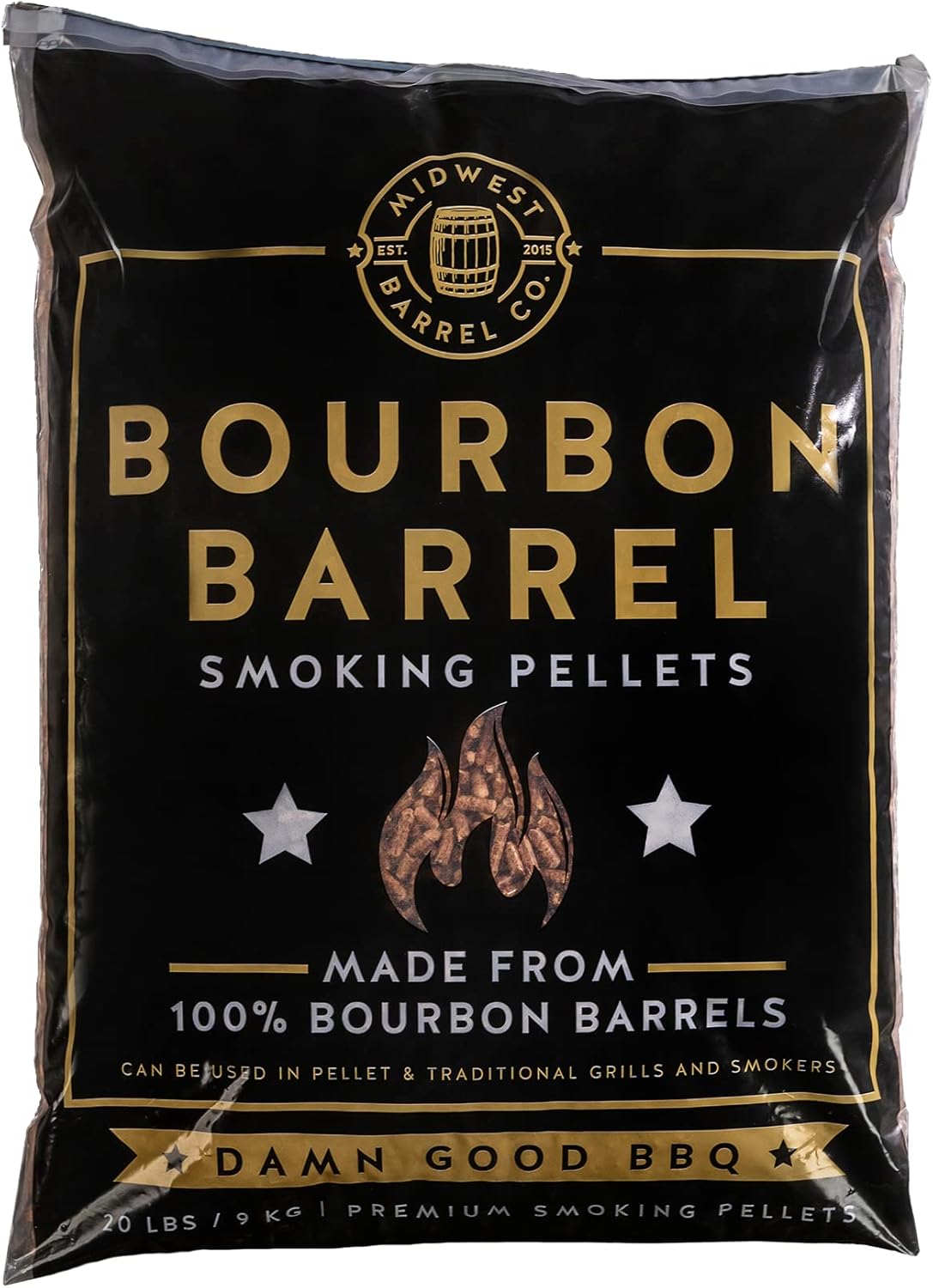 Midwest Barrel Company Bourbon Barrel – Gránulos de madera de roble para ahumar 100% auténtica madera de barril de bourbon (sin mezclas), 1 bolsa