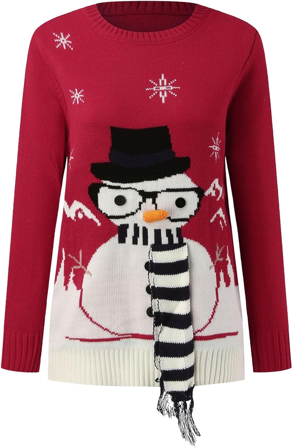 Suéter de Navidad para mujer, suéter de Navidad, muñeco de nieve, para fiesta, invierno, cálido, de manga larga, cuello redondo, sudadera de punto