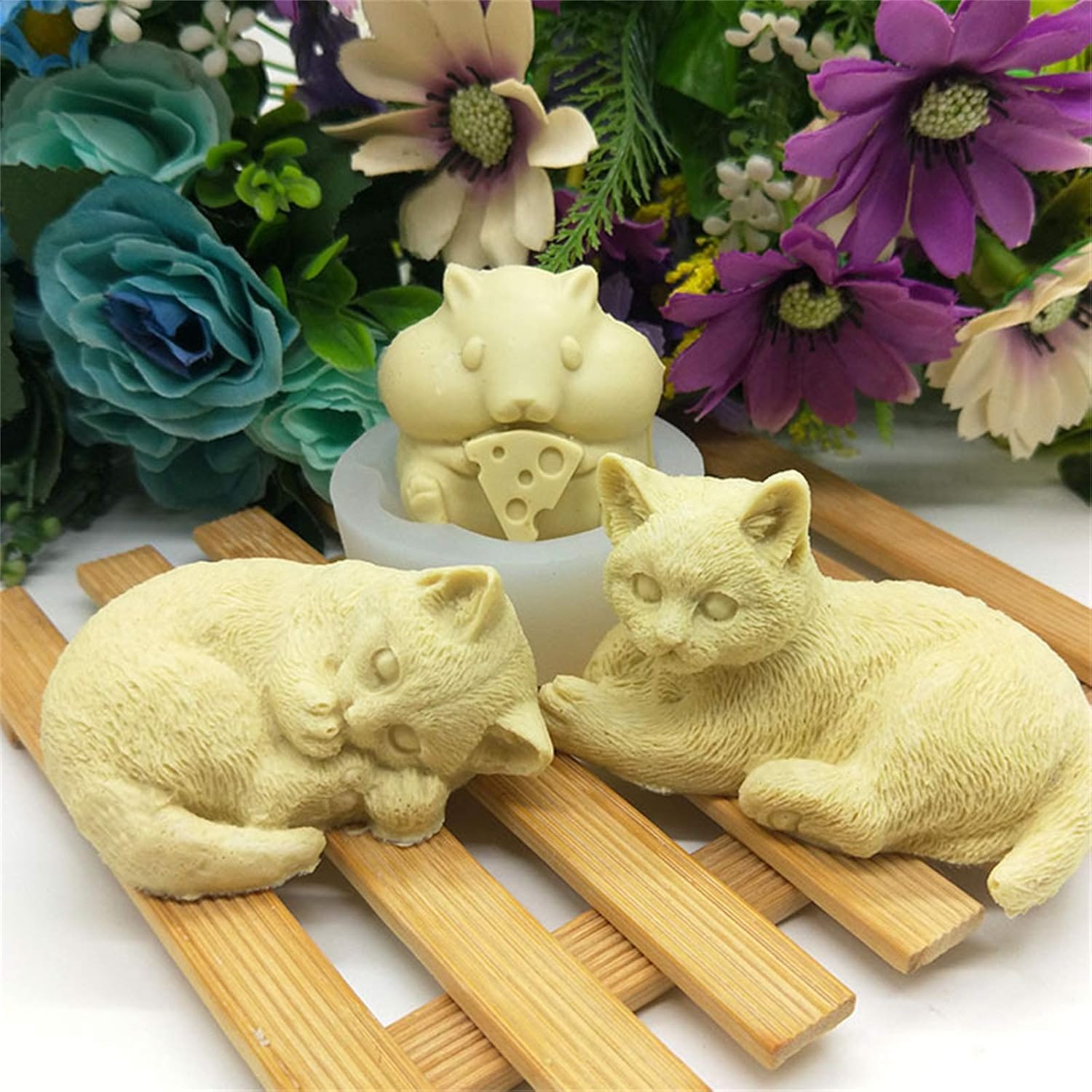 Moldes de silicona para gatos mentirosos, lindos moldes de jabón de silicona, moldes de jabón en forma de animales 3D, moldes de jabón hechos a