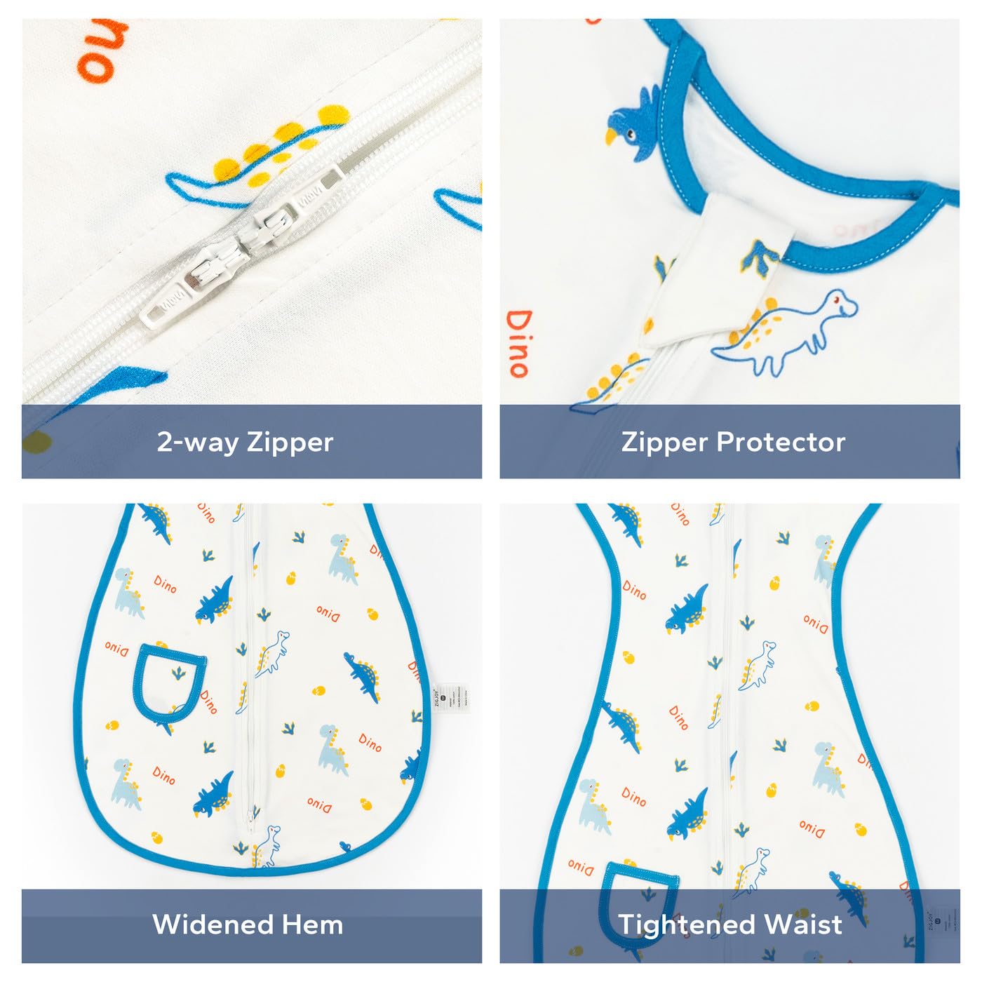 ZIGJOY Saco de transición para bebé, con cierre de 2 vías, 100% algodón, para dormir mejor, 1.0 TOG, dinosaurio, 0-3 meses