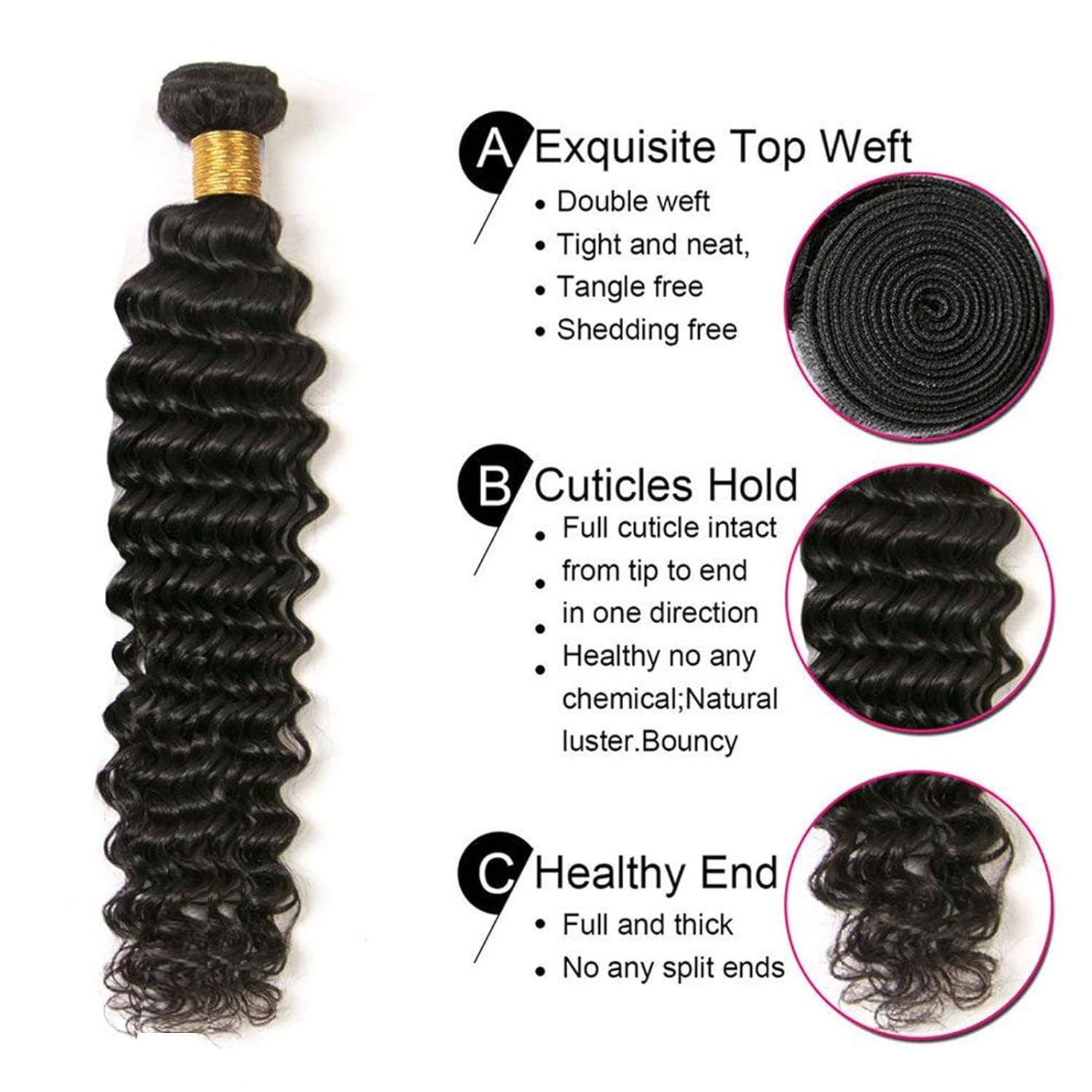 1 paquete de 1 manojos de cabello humano virgen brasileño sin procesar de 16 pulgadas, extensiones de cabello rizado negro natural, extensiones de