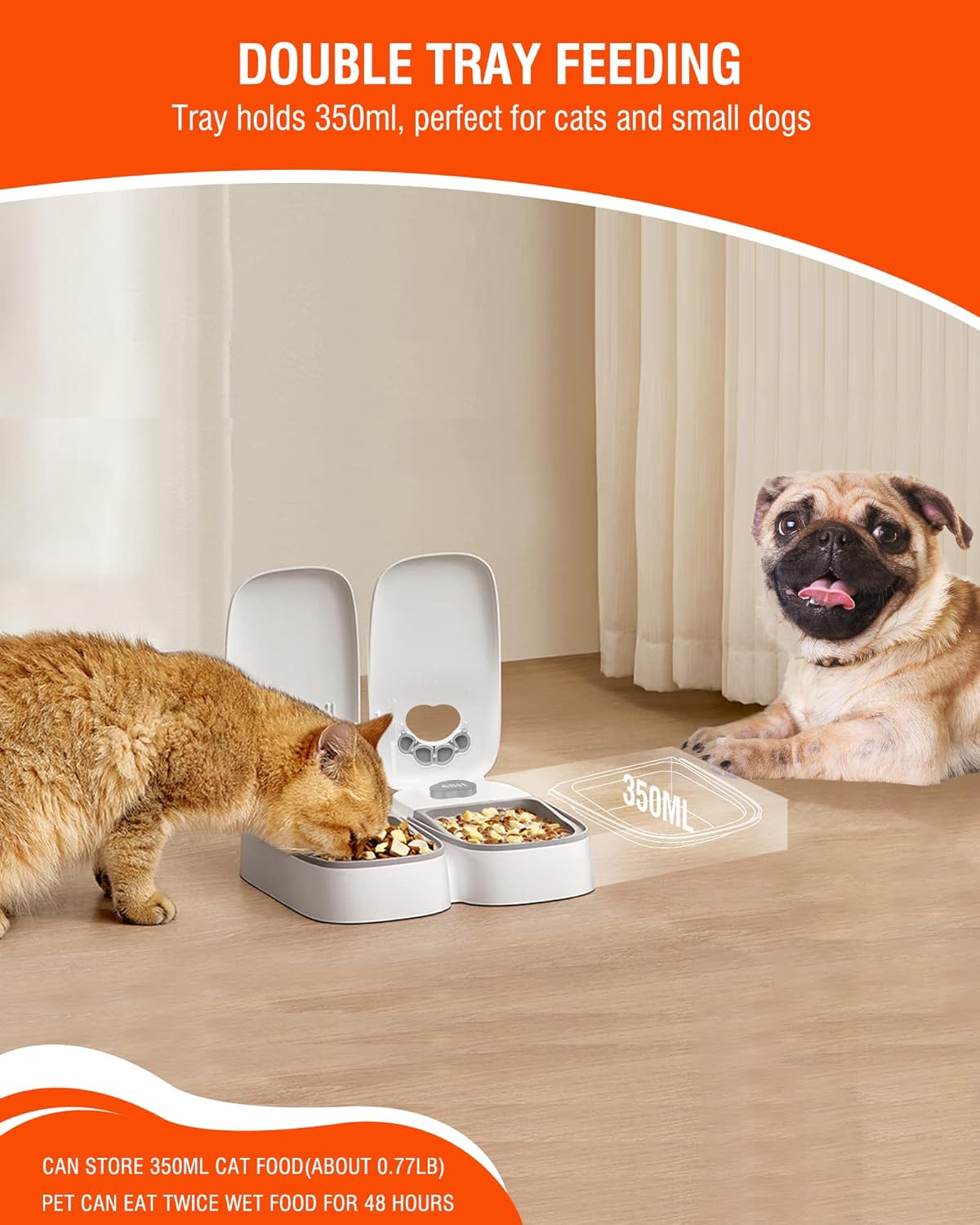 Comedero automático para gatos de alimentos húmedos, alimentador inteligente para 2 comidas para 2 gatos con temporizador programable, dispensador