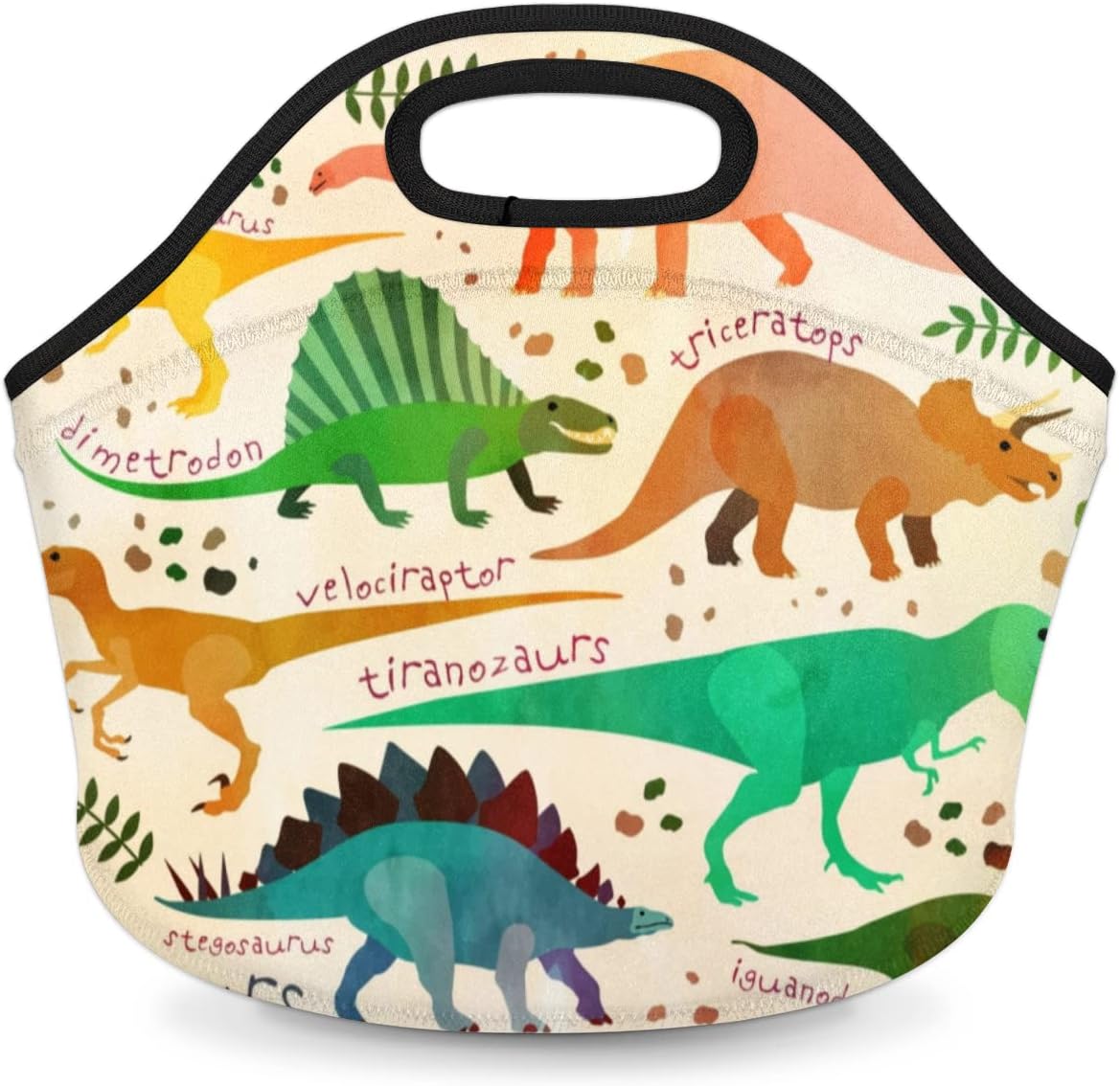 Bolsas de almuerzo de neopreno con diseño de dinosaurio de animales, pequeña, aislada, para niños y niñas, suave, ligera, de caricaturas, de