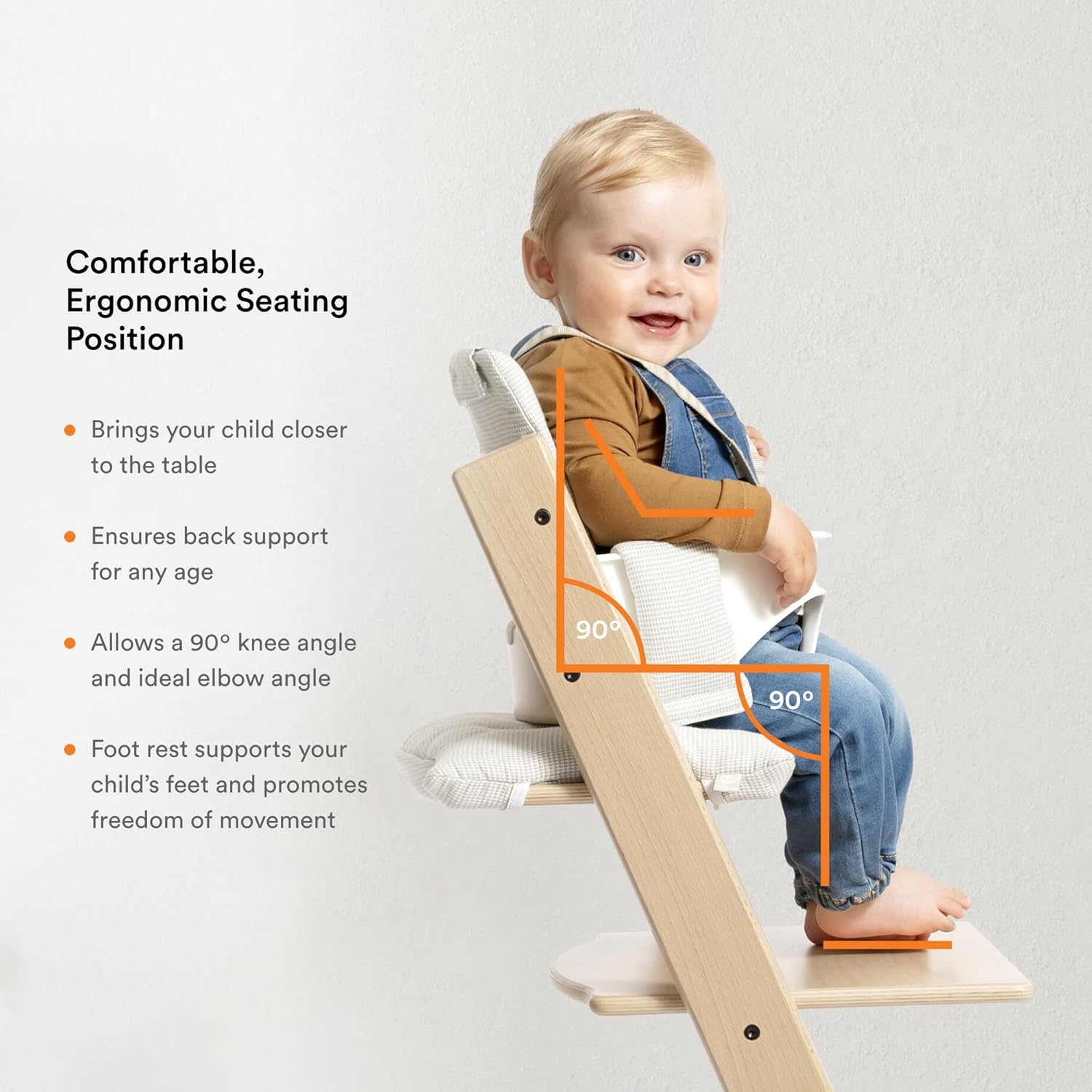 Tripp Trapp – Silla alta y cojín con bandeja Stokke – Natural con Mickey Celebration – Silla alta ajustable, convertible, todo en uno para bebés y