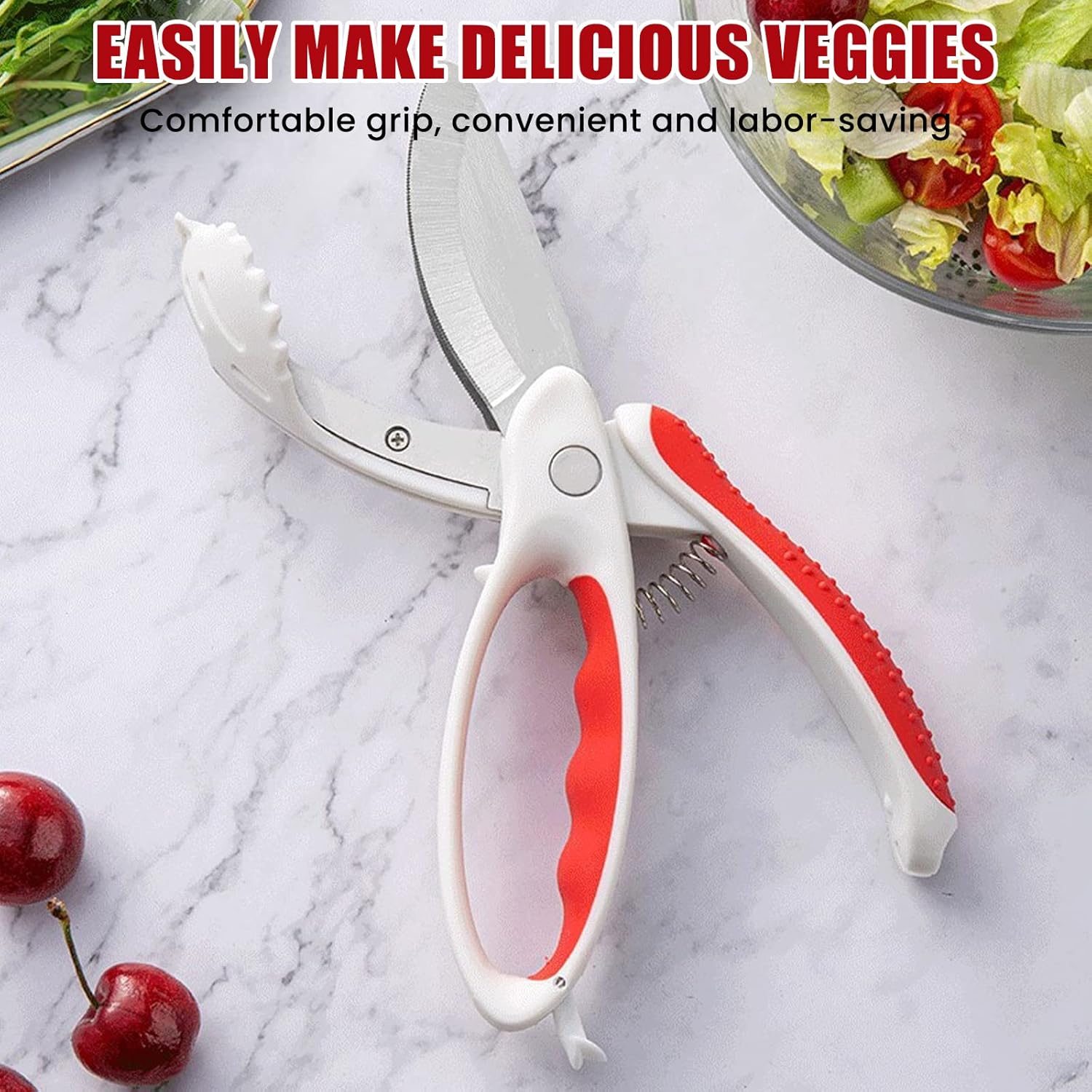 NASHARIA Tijeras de ensalada Tijeras de hierbas Picador de ensalada de cocina resistente Tijeras de ensalada de cocina Multifuncional de doble hoja