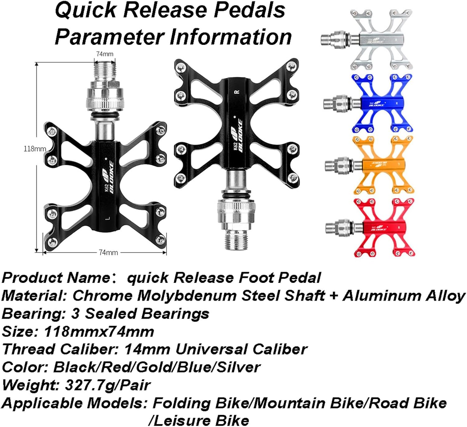 Pedales ultraligeros MTB 916 pulgadas aleación de aluminio CNC liberación rápida hebilla pedales 3 rodamientos sellados con pedales soporte de