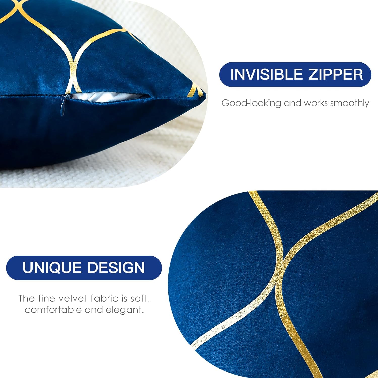 OTOSTAR Juego de 4 fundas de almohada decorativas doradas de 18 x 18 pulgadas, fundas de almohada cuadradas de terciopelo suave, fundas de cojín