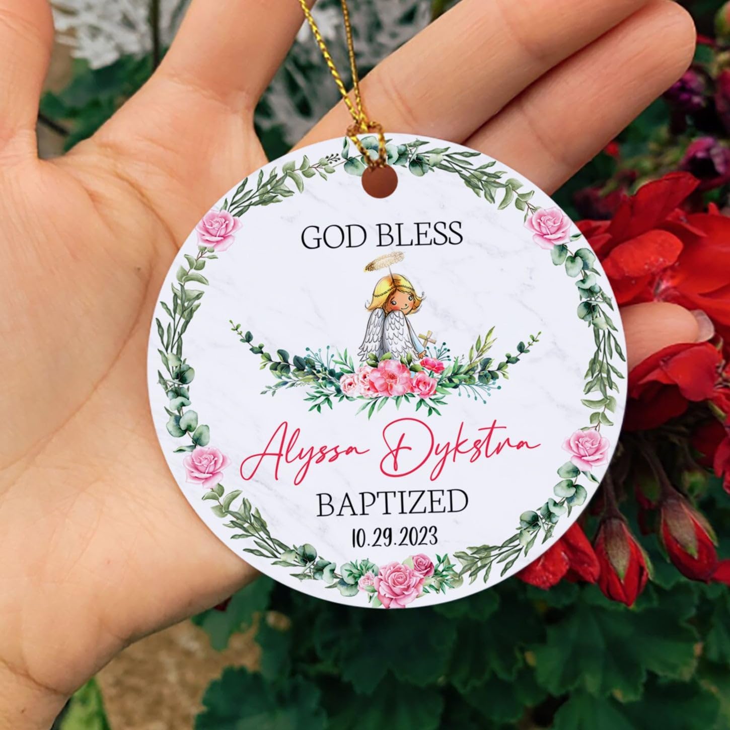 Adorno de Navidad personalizado con texto en inglés “God Bless Bautized” 2023, adornos de bautismo católico, regalos para recién nacido, adorno de