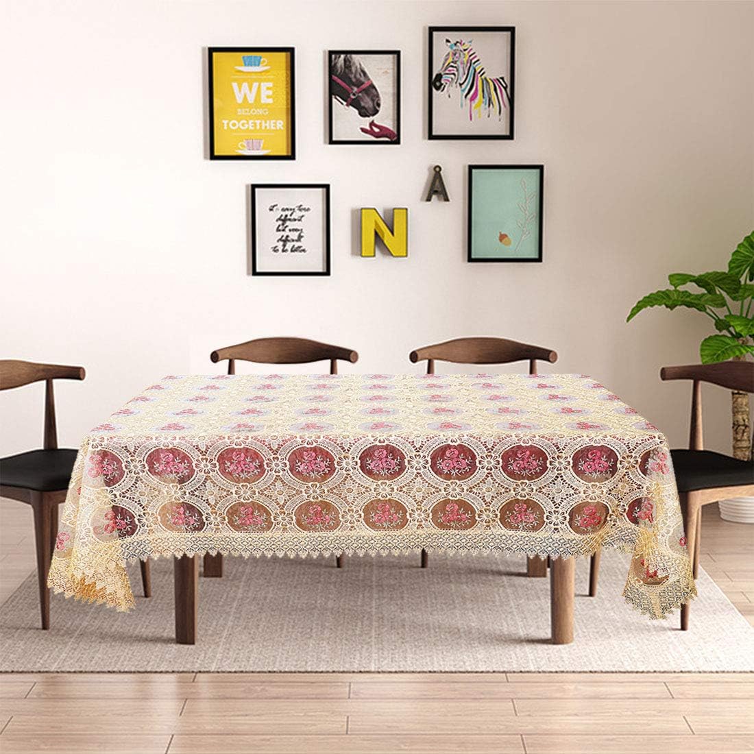 Simhomsen Mantel de encaje floral beige vintage rectangular 60 × 120 pulgadas